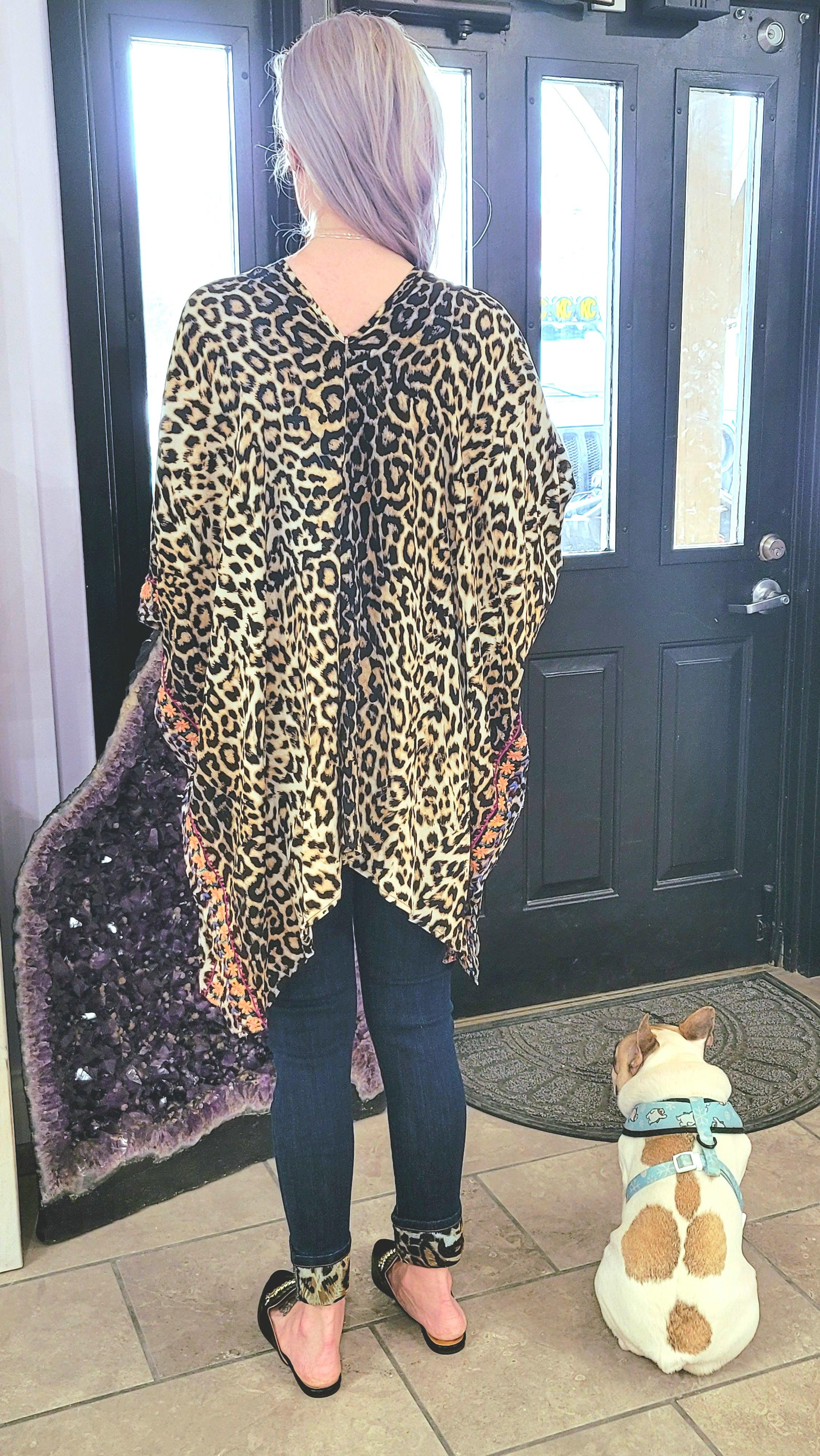 Leopard Embroidered Poncho