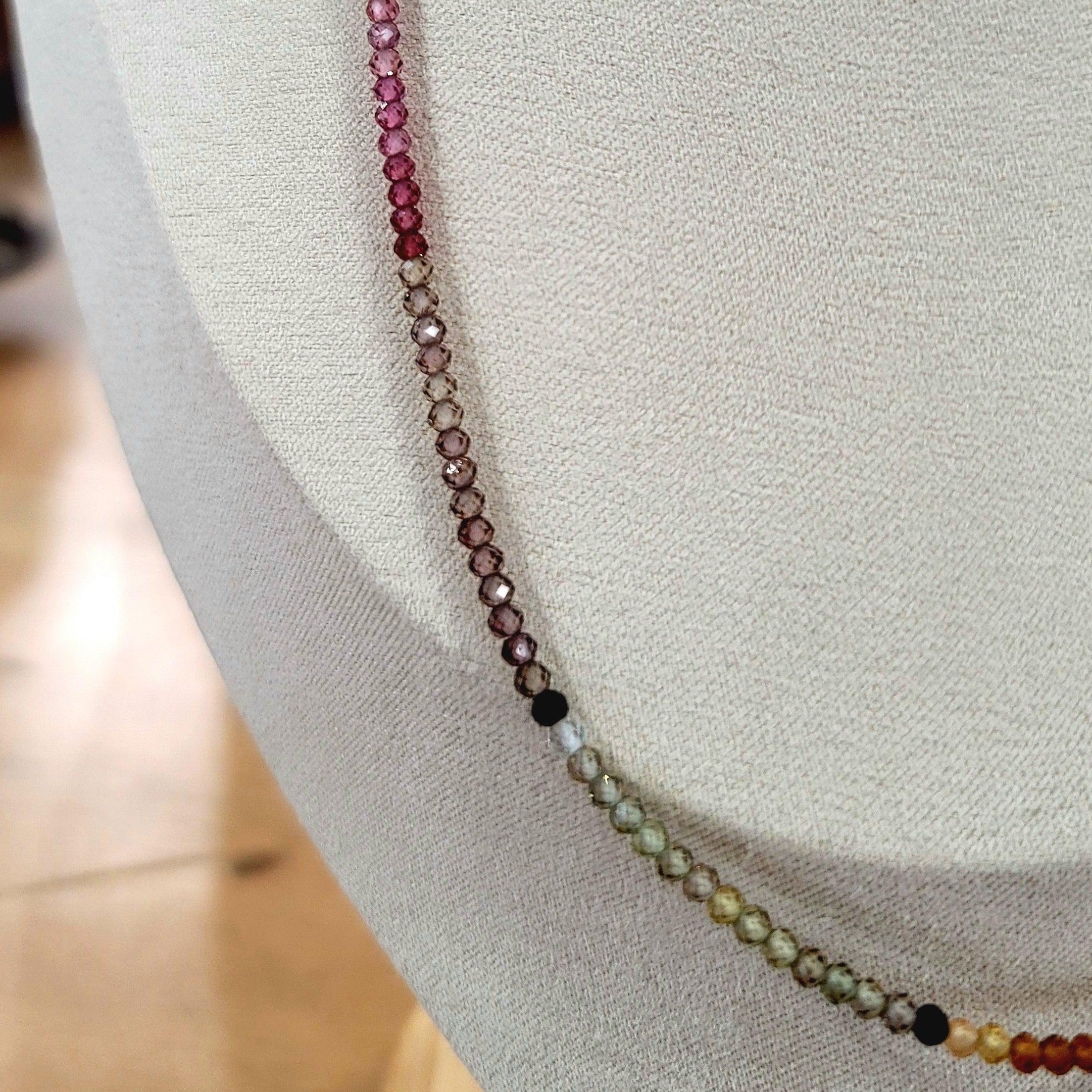 Tourmaline Neutral Berry Waterfall Micro Faceted Necklace