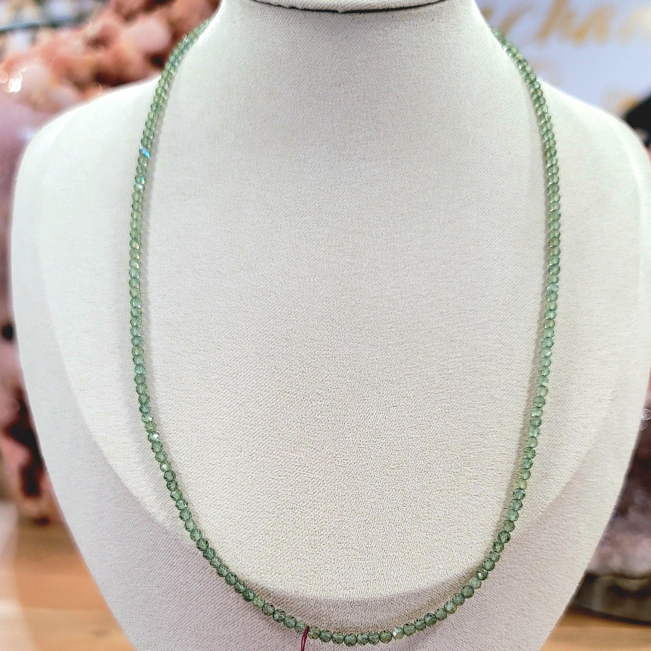 Green Apatite Micro Faceted Necklace for Emotional Balance, Logic and Stress Relief