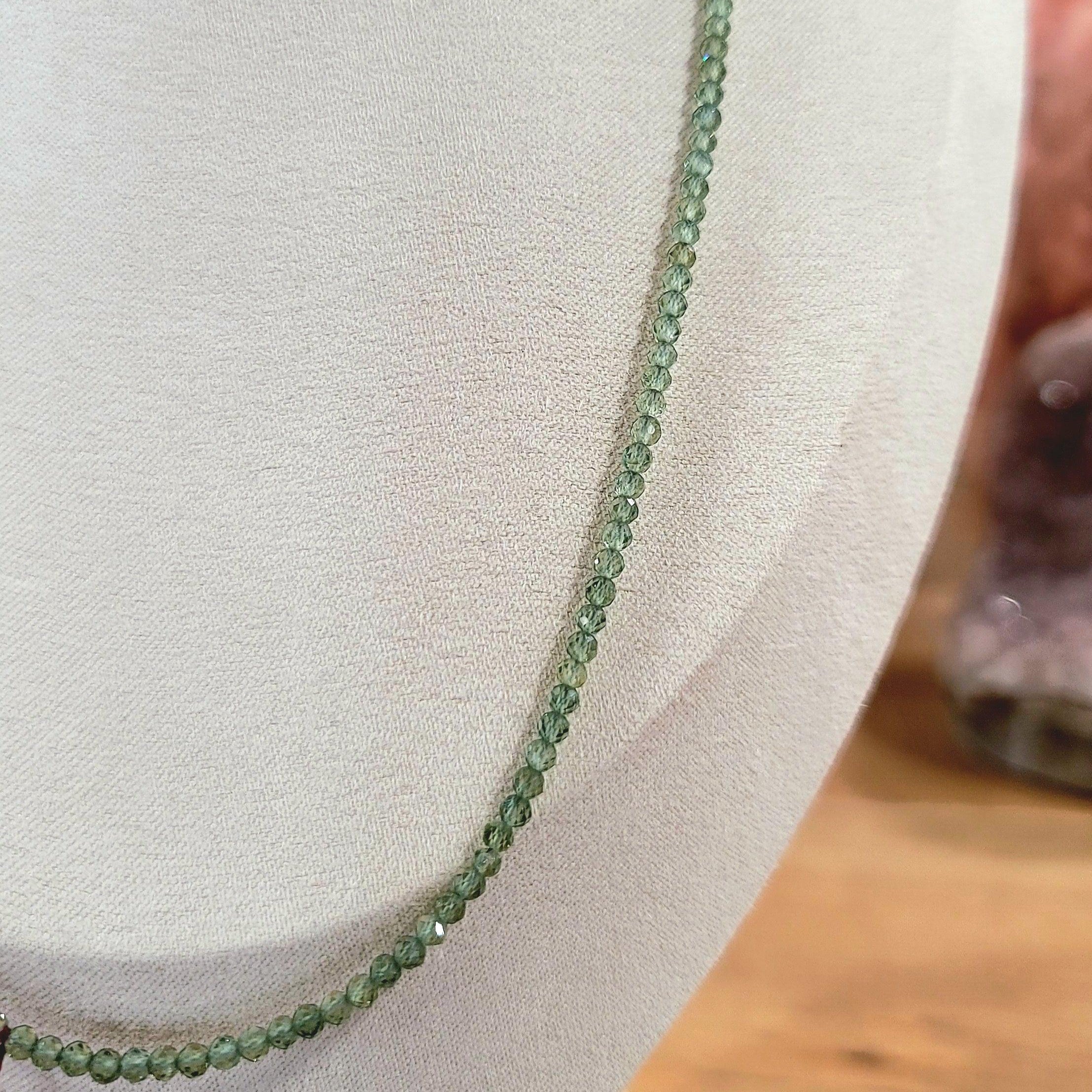 Green Apatite Micro Faceted Necklace for Emotional Balance, Logic and Stress Relief