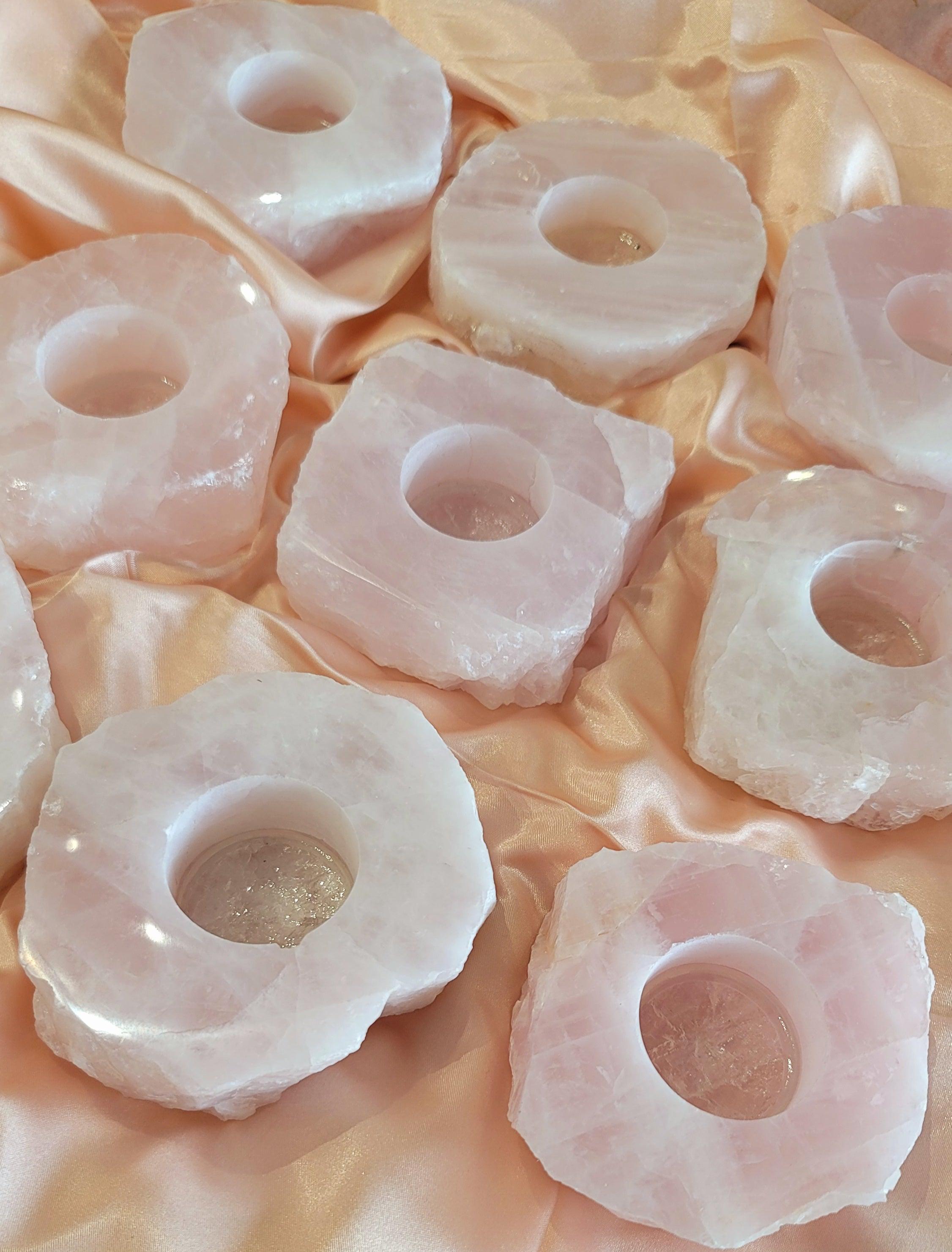 Polished Rose Quartz Candle Holder for Peaceful and Loving Vibes