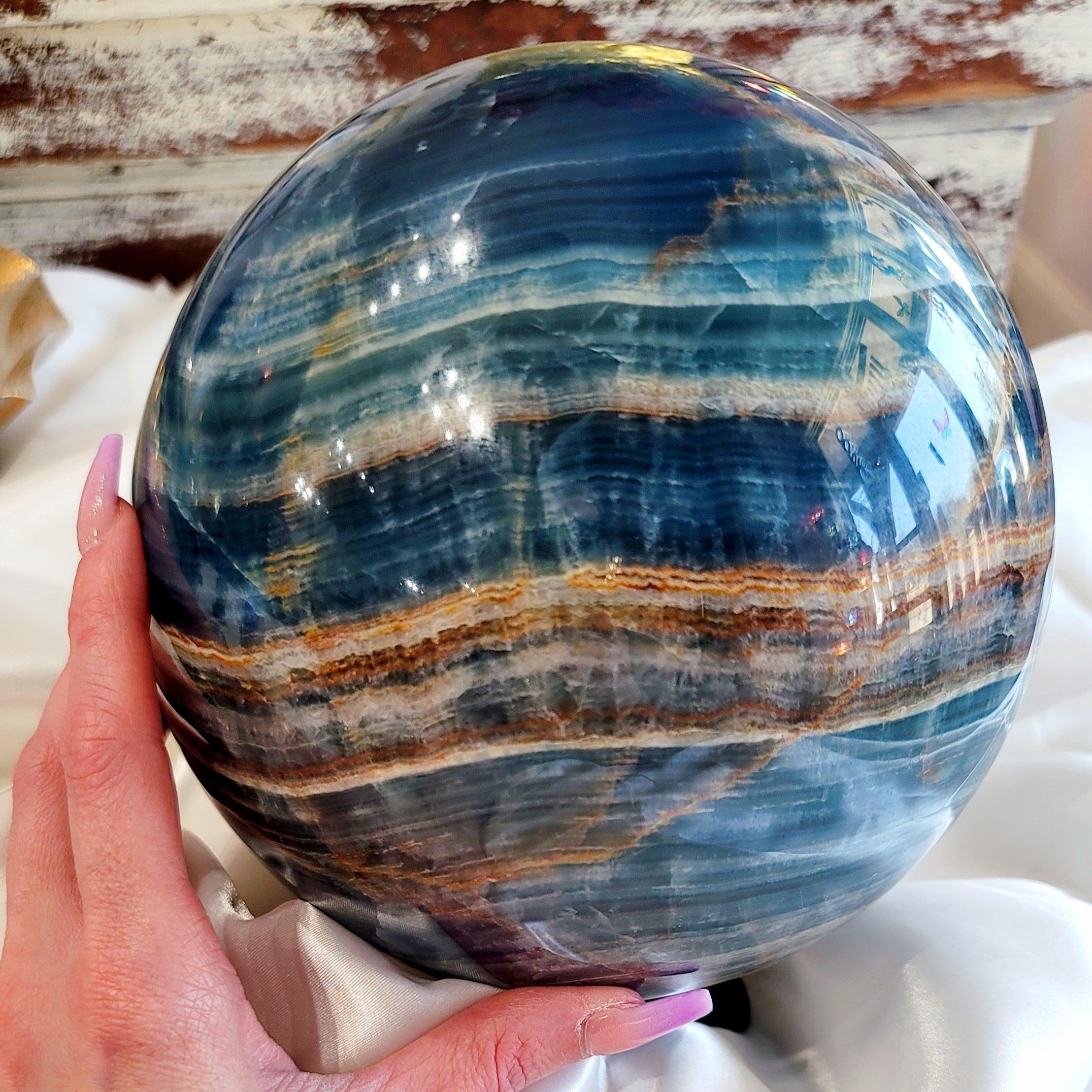XXL Blue Onyx Sphere for Happiness, Healing and Peace