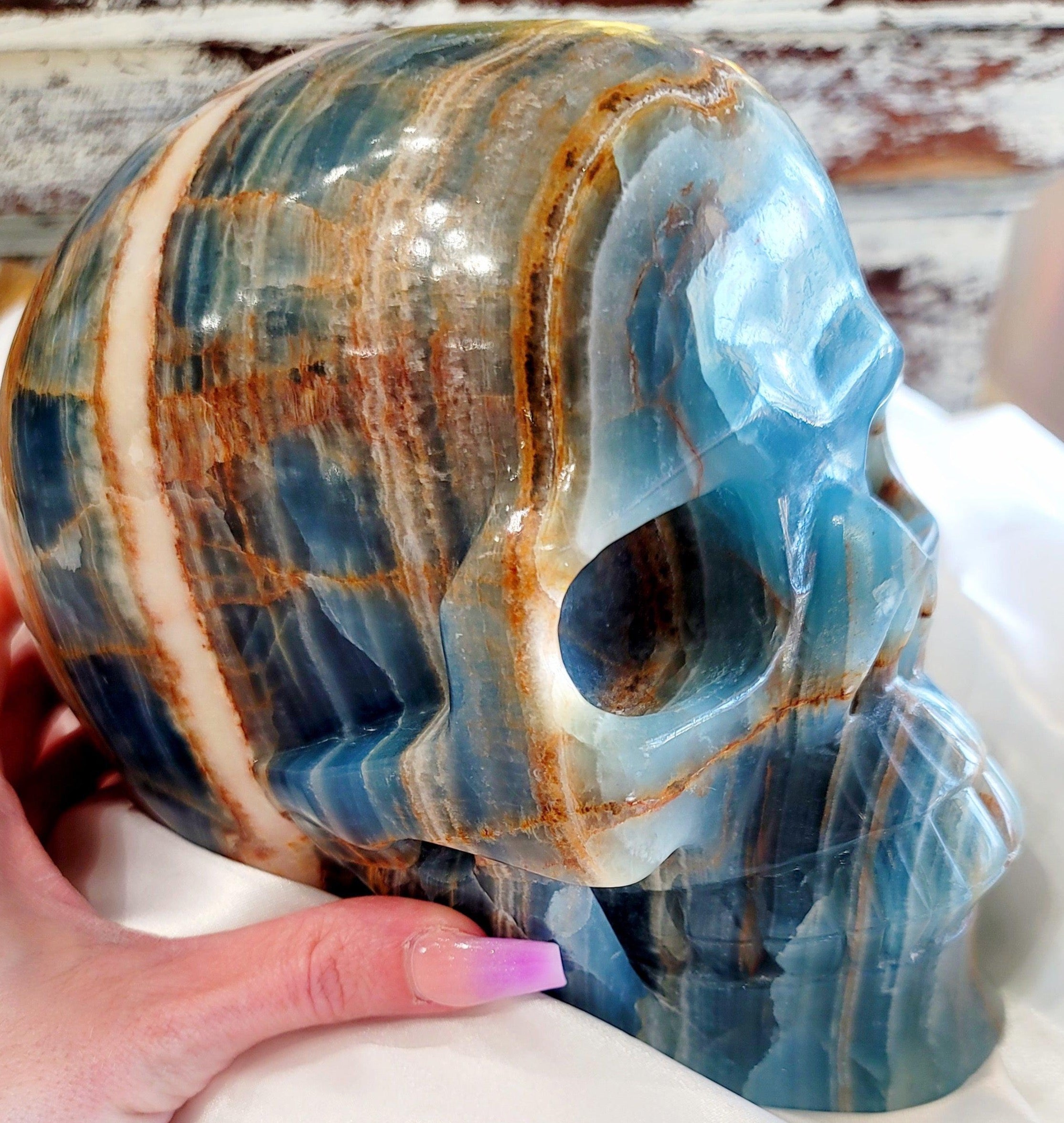 XXL Blue Onyx Skull for Happiness, Healing and Peace