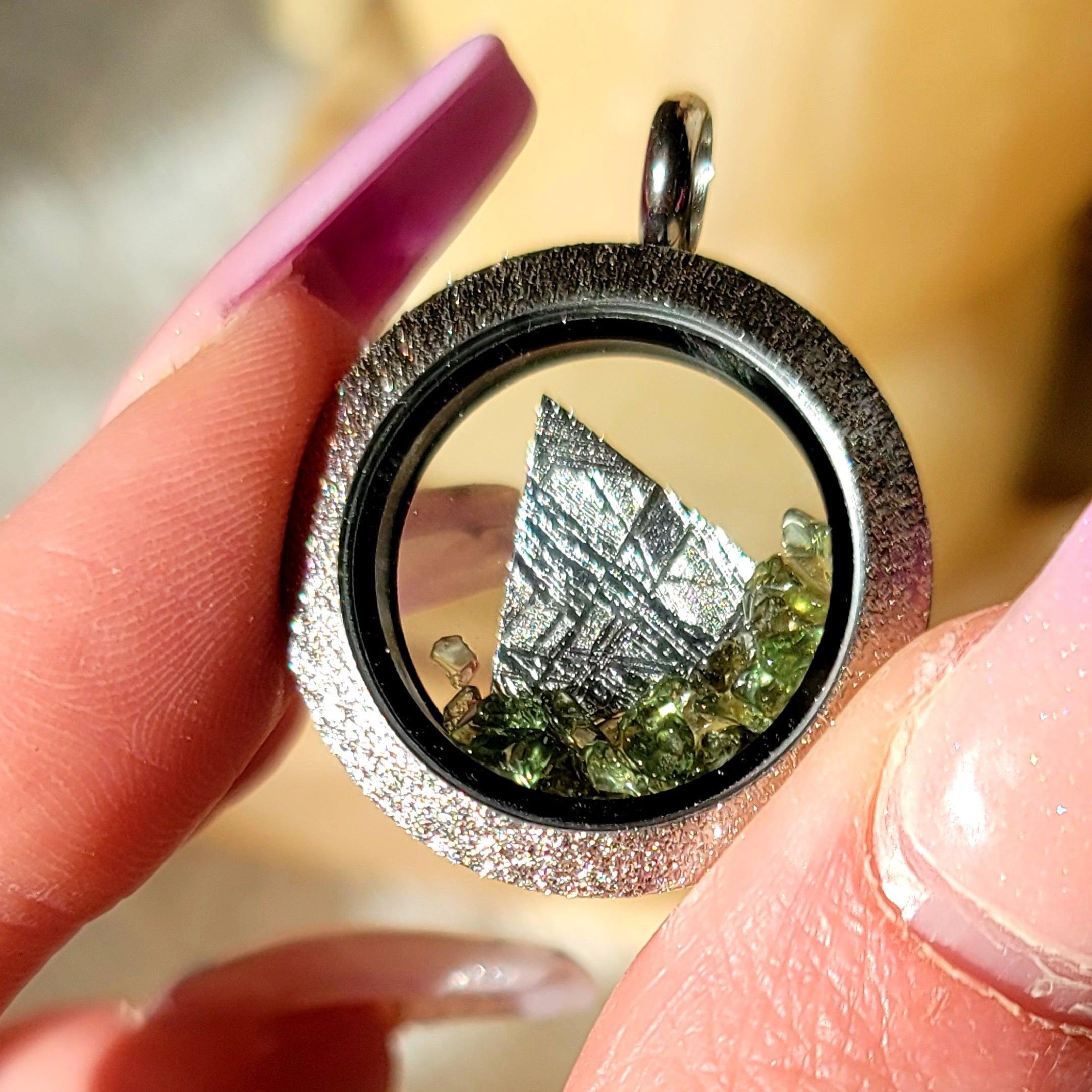 Moldavite & Meteorite .925 Silver Locket Pendant