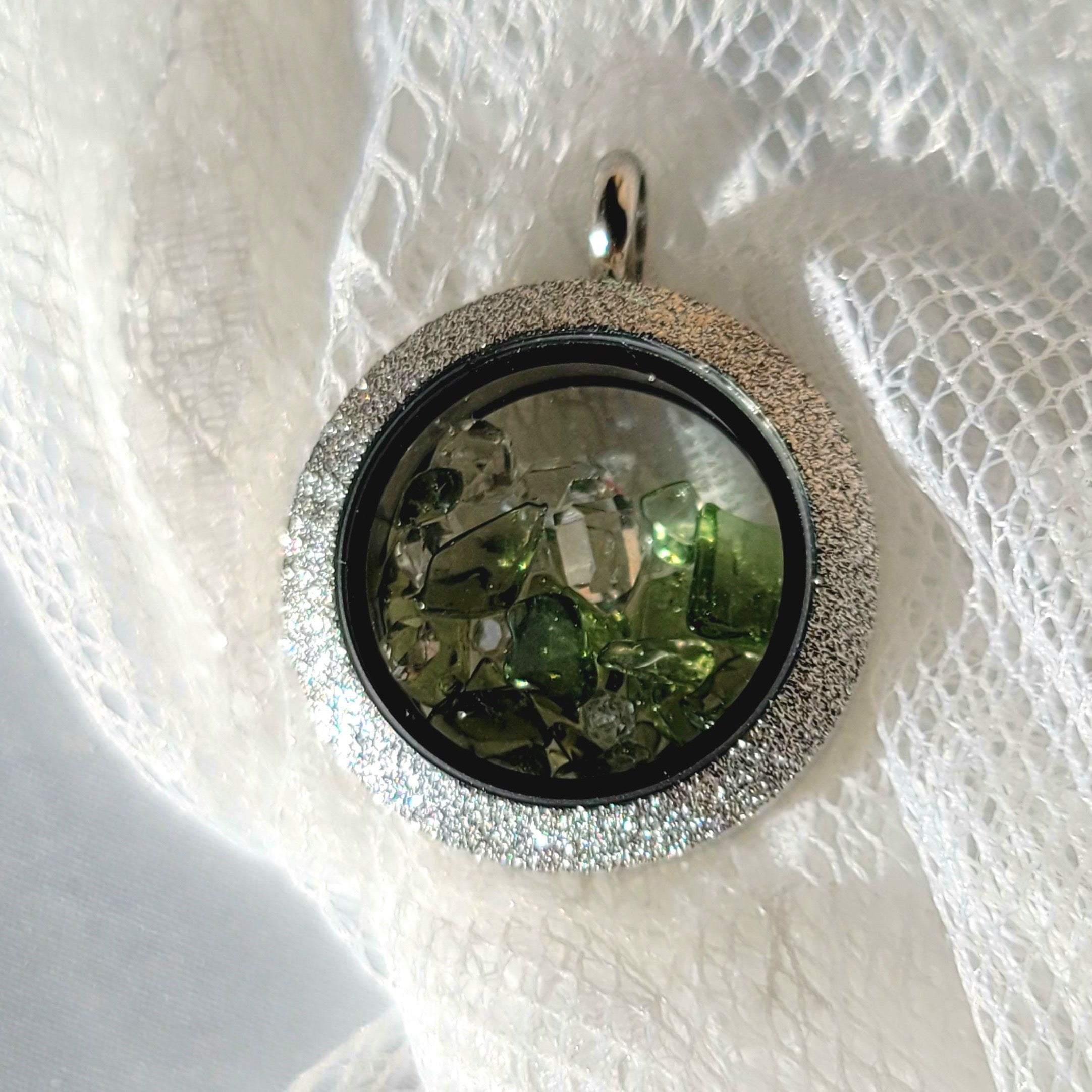 Moldavite & Herkimer Diamond .925 Silver Locket Pendant