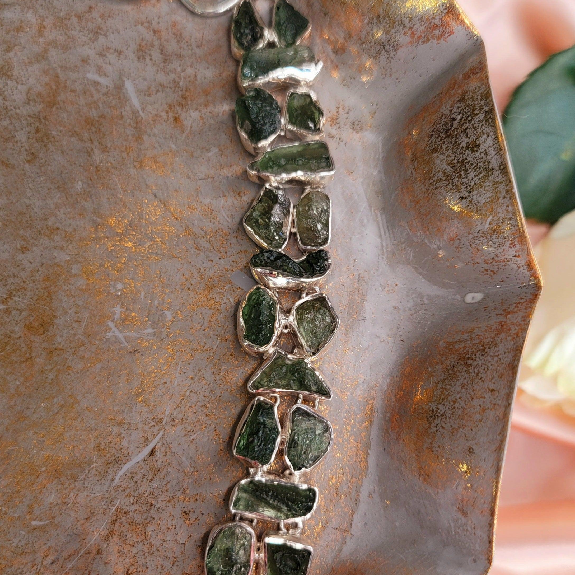 Moldavite & Peridot .925 Silver Bracelet