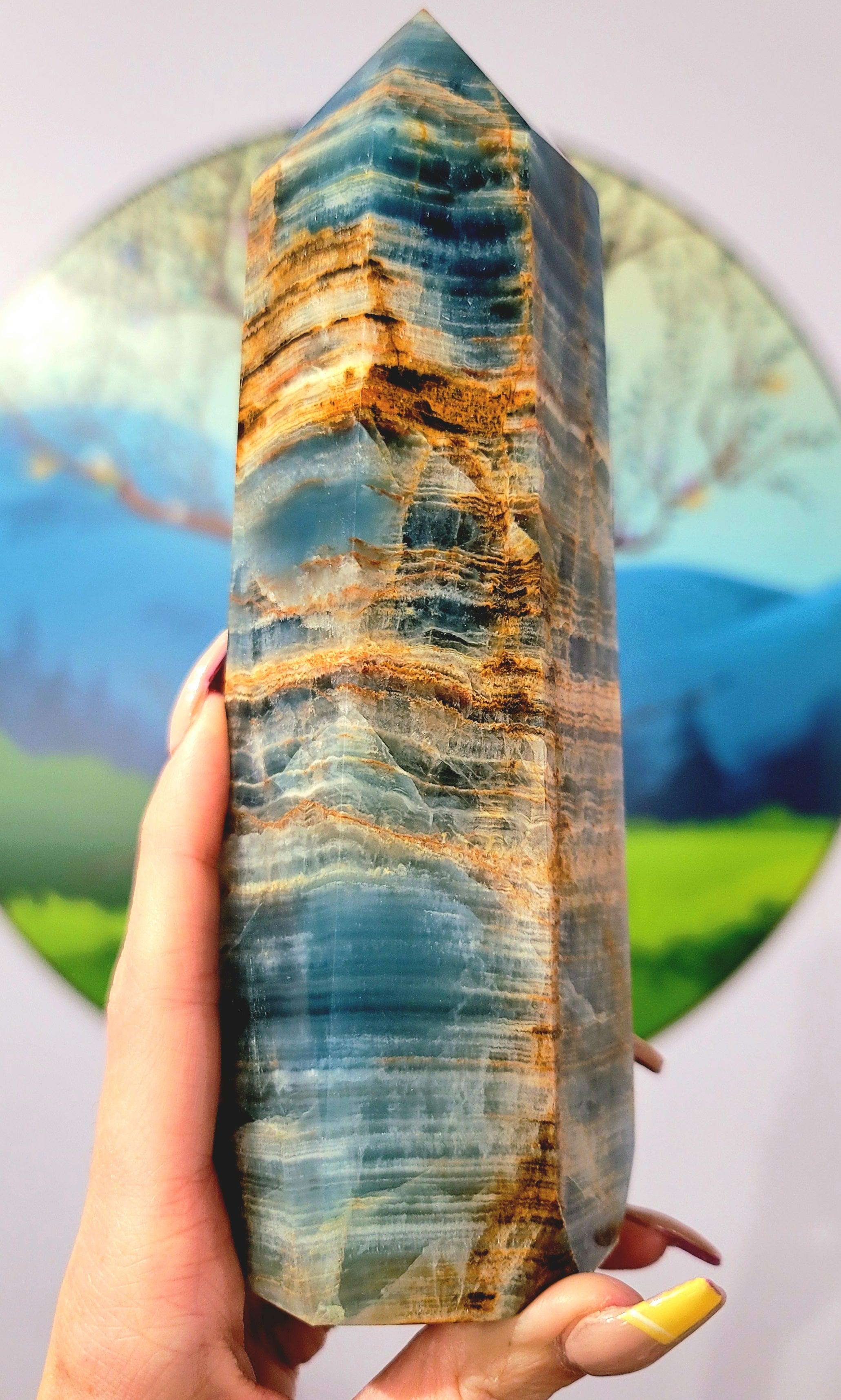 Blue Onyx Tower for Happiness, Healing and Peace