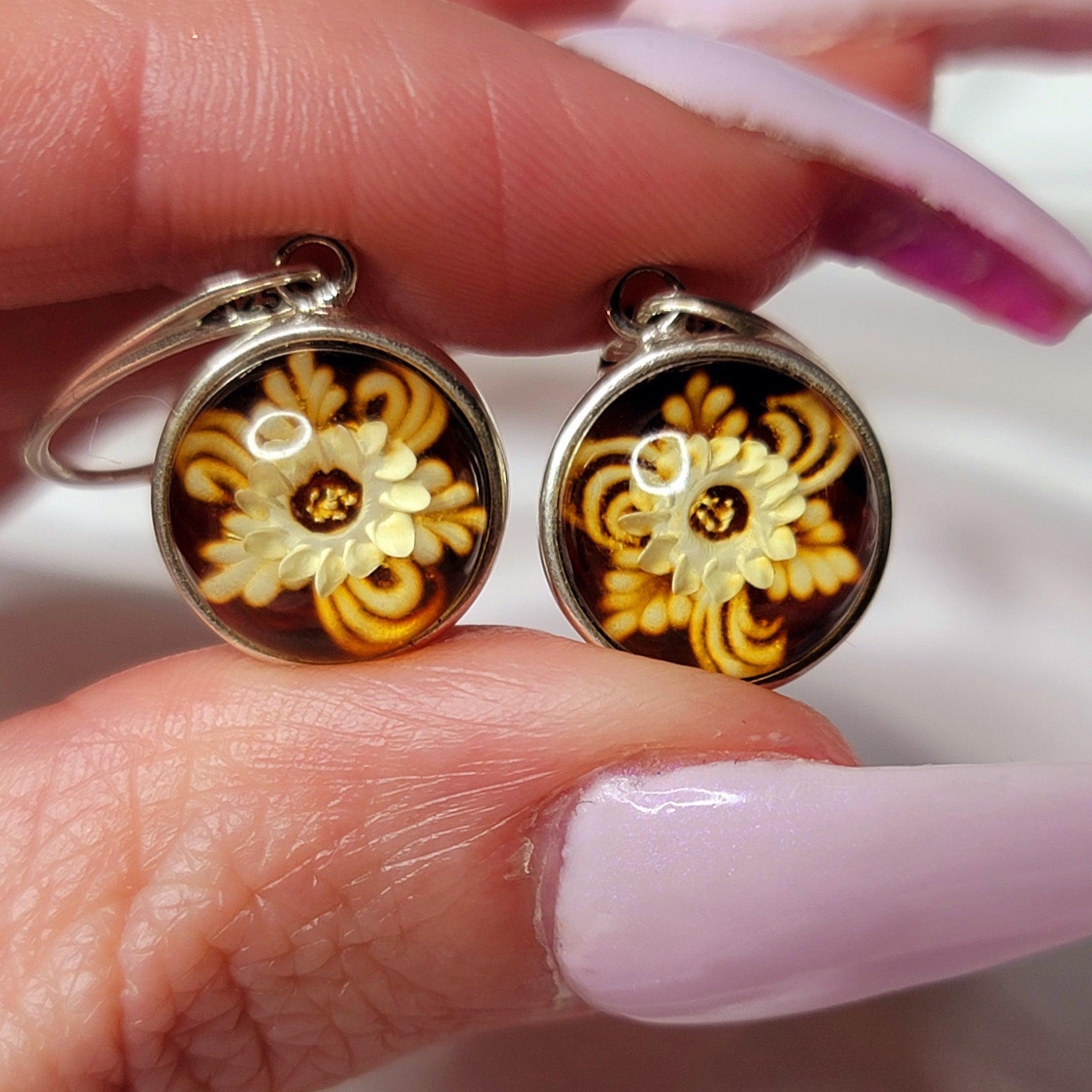 Baltic Amber Sunflower Earrings
