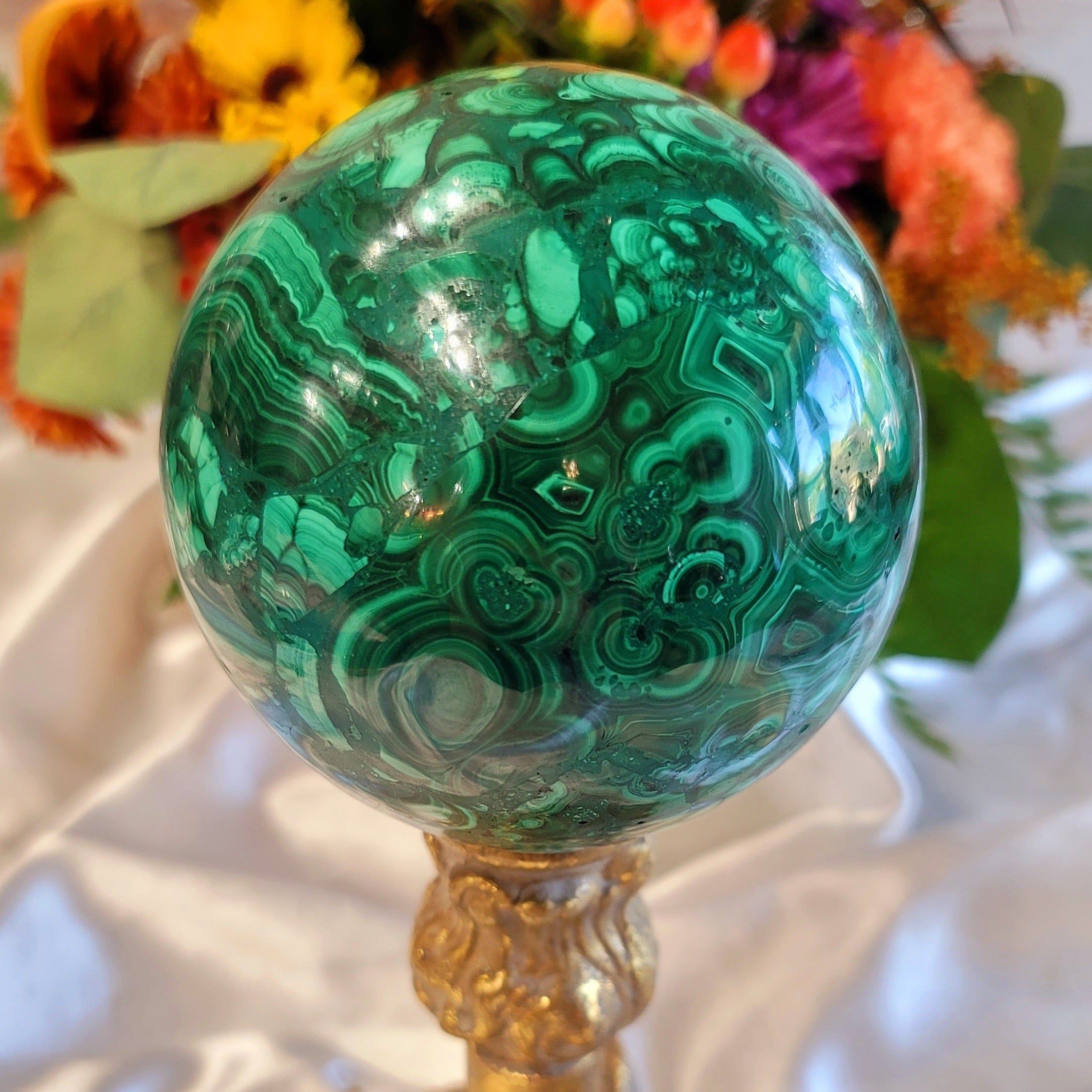 Large Malachite Sphere for Abundance, Protection and Transformation