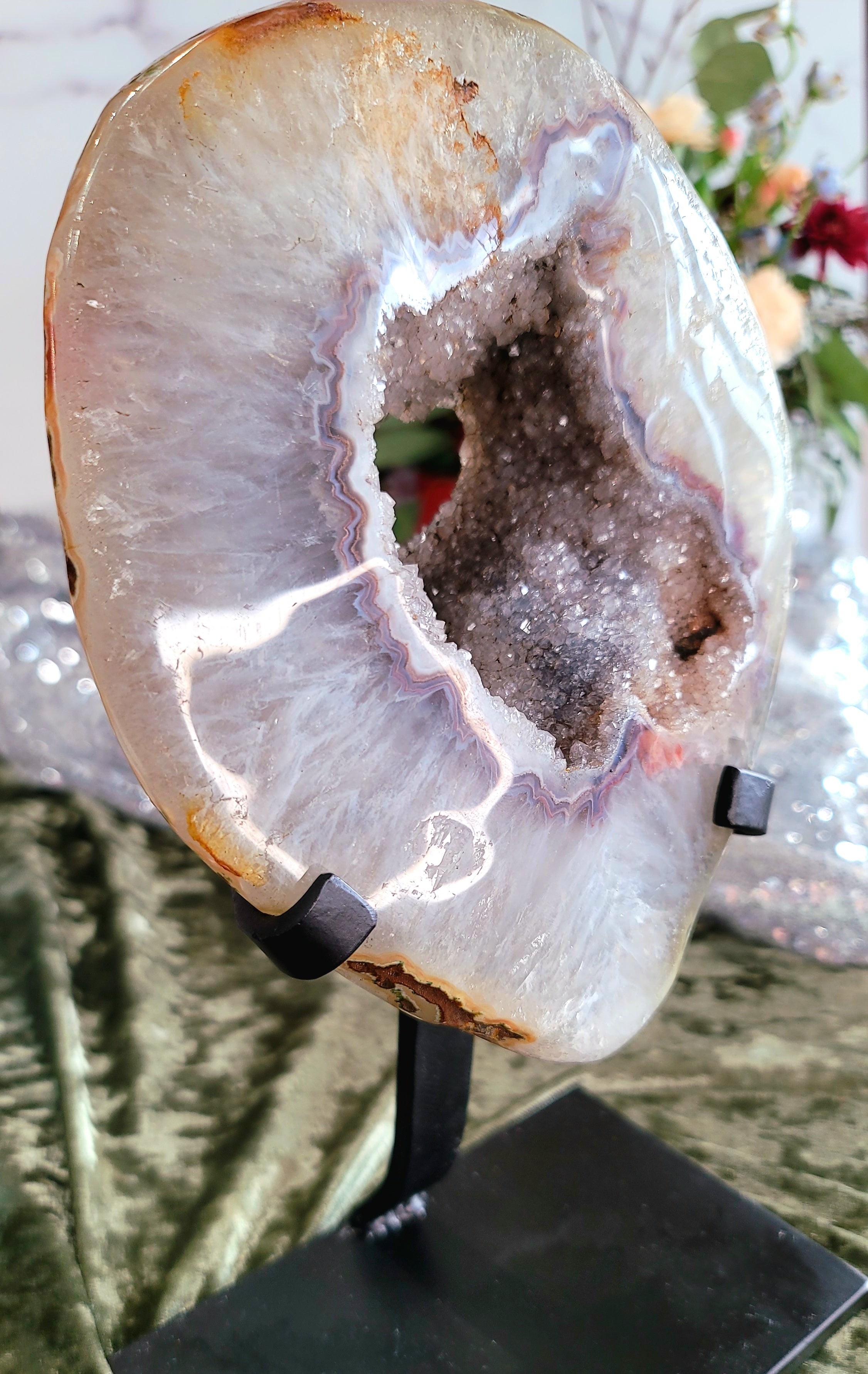 Uruguayan Smokey Amethyst Portal Geode on Stand for Intuition & Protection