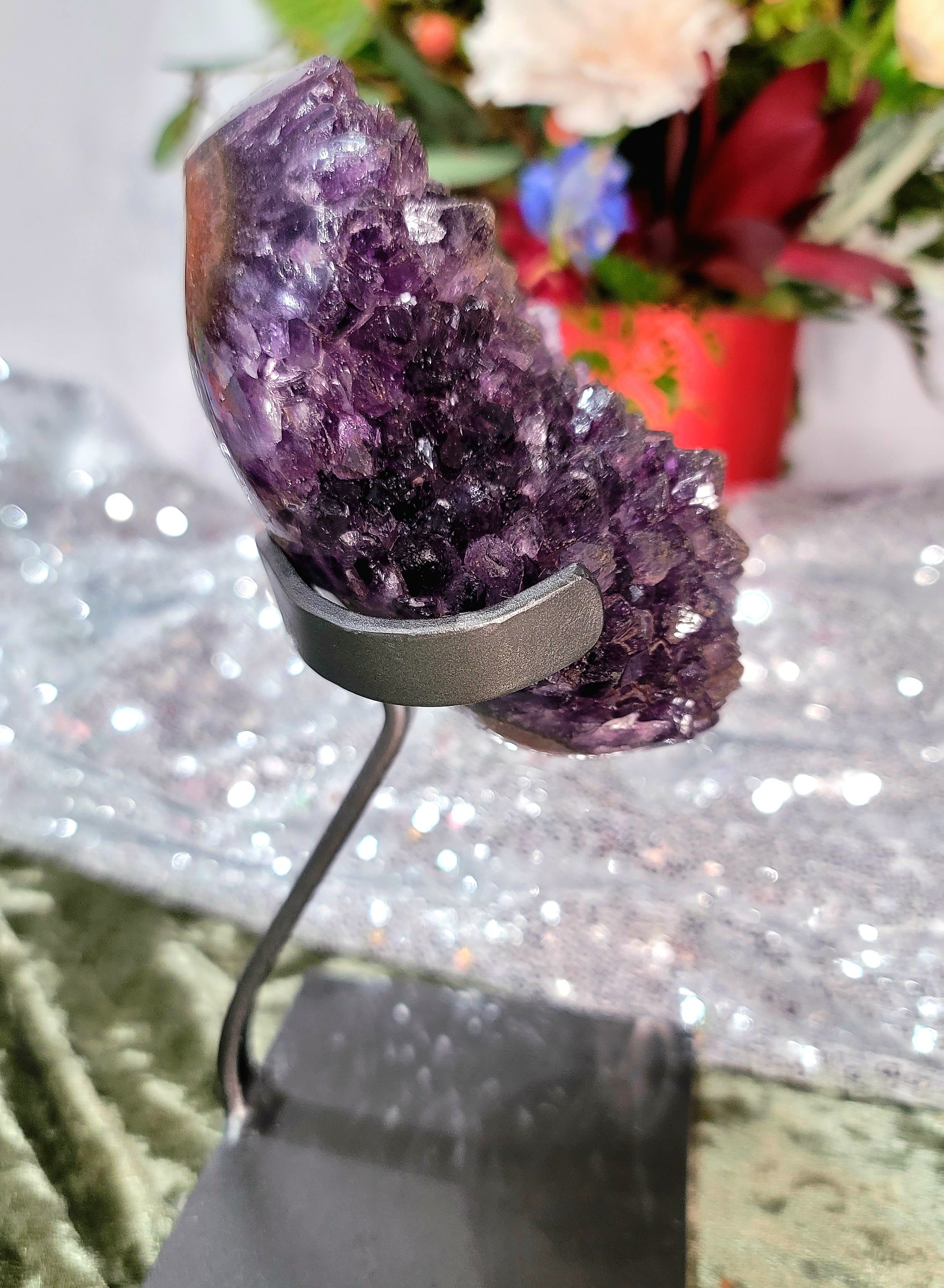 Uruguayan Amethyst with Calcite Geode on Stand for Intuition & Protection