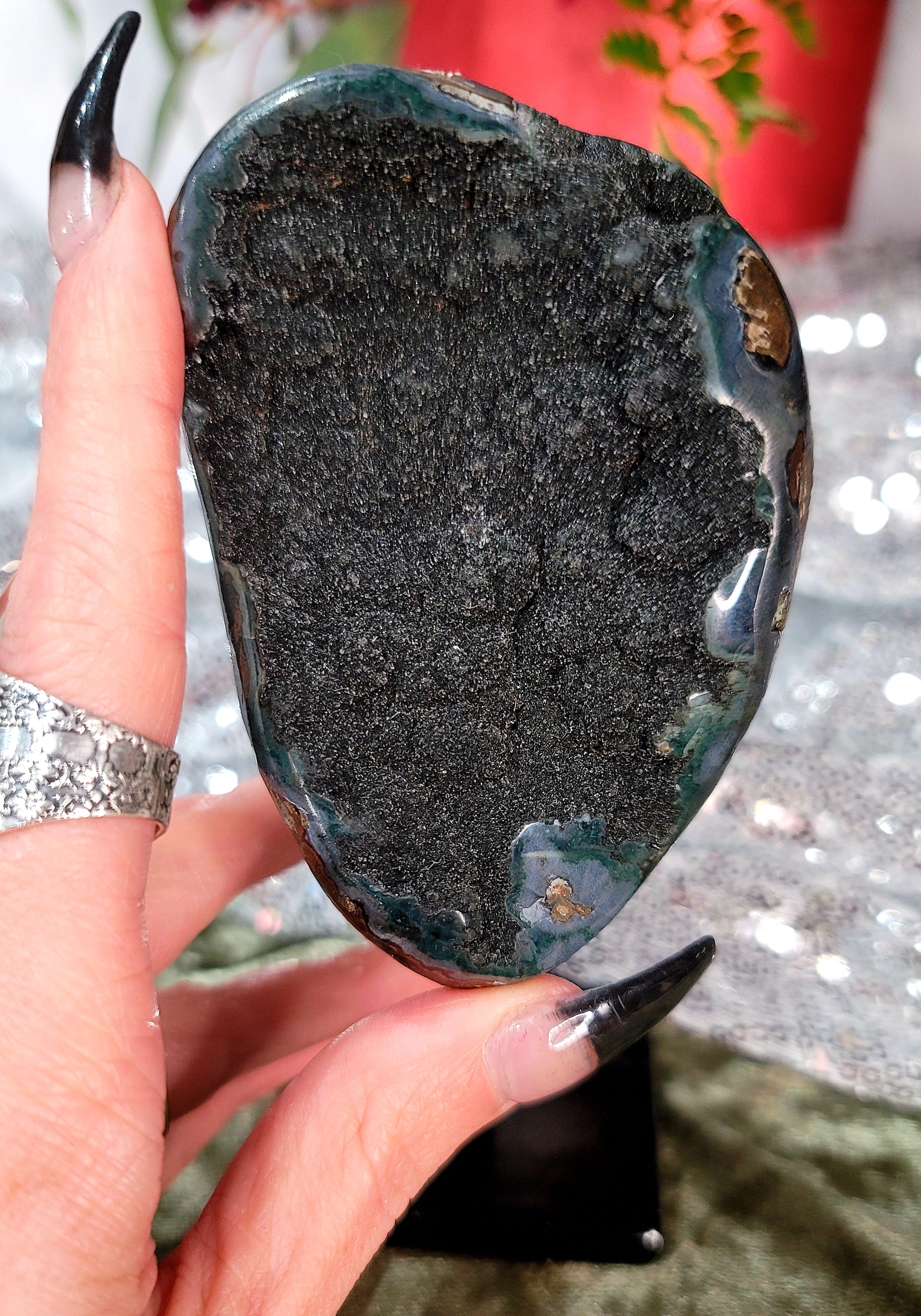Uruguayan Black Amethyst Geode on Stand for Intuition & Protection