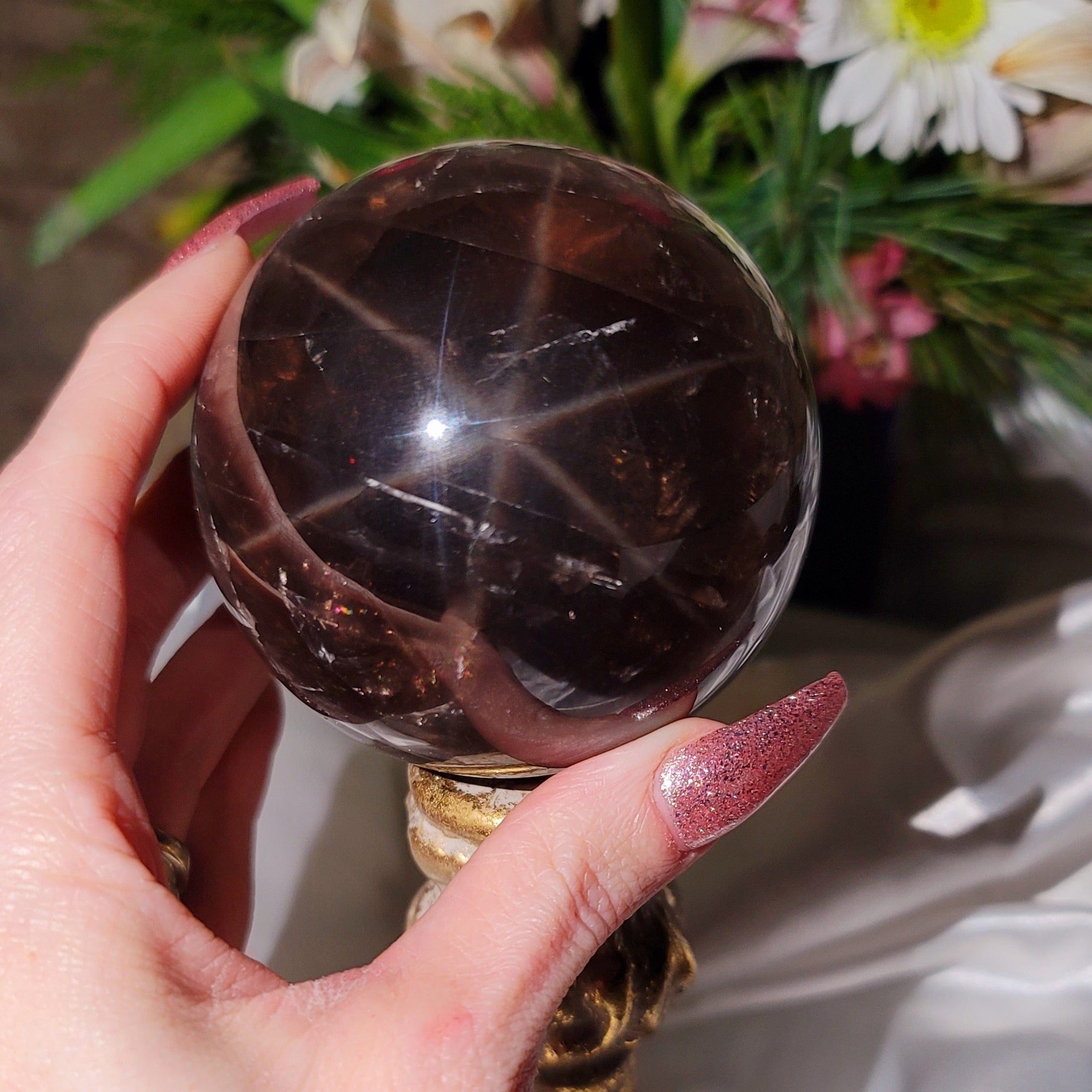 Star Smokey Blue Rose Quartz Sphere for Attraction & Opening Your Heart to Love (183X)