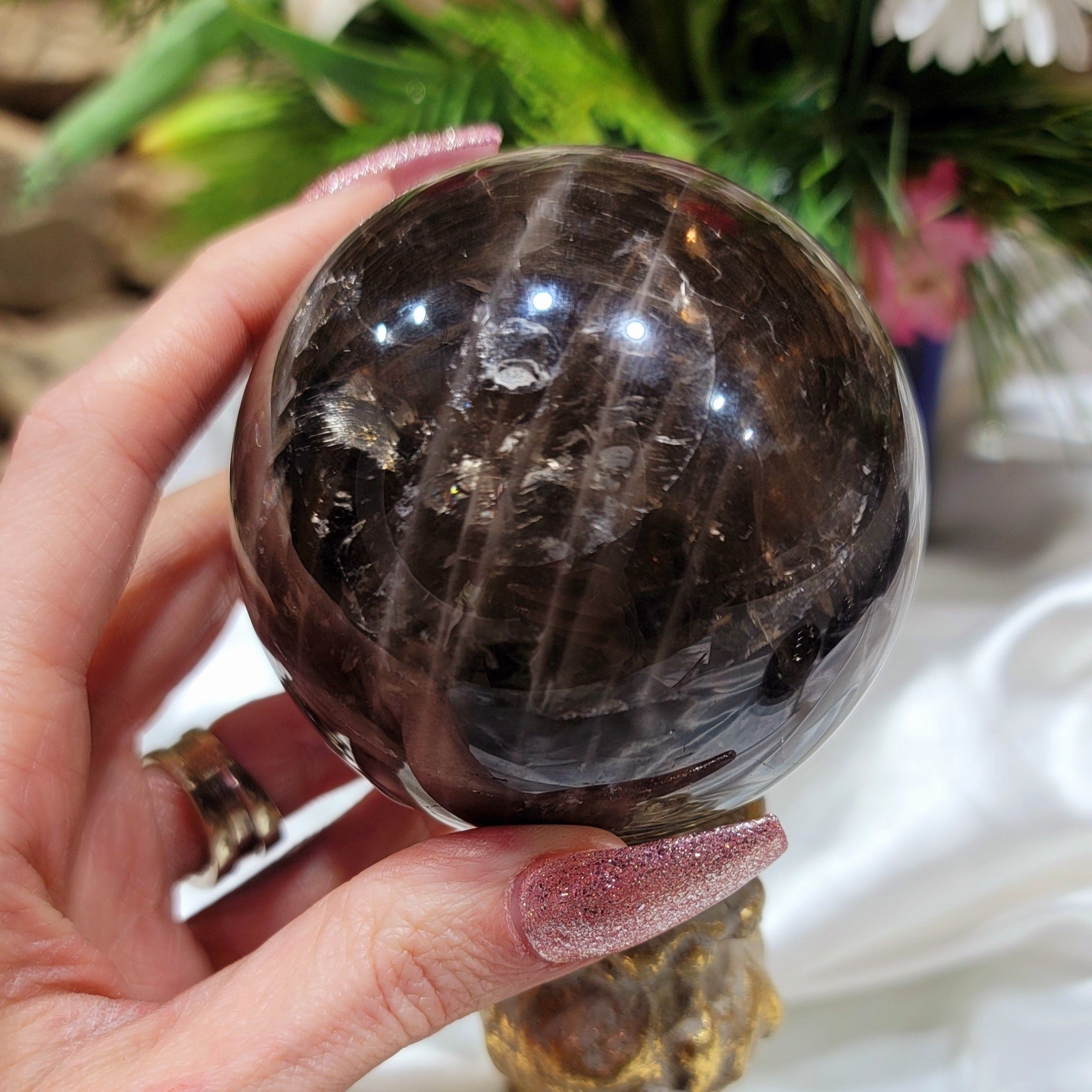 Star Smokey Blue Rose Quartz Sphere for Attraction & Opening Your Heart to Love (183A)