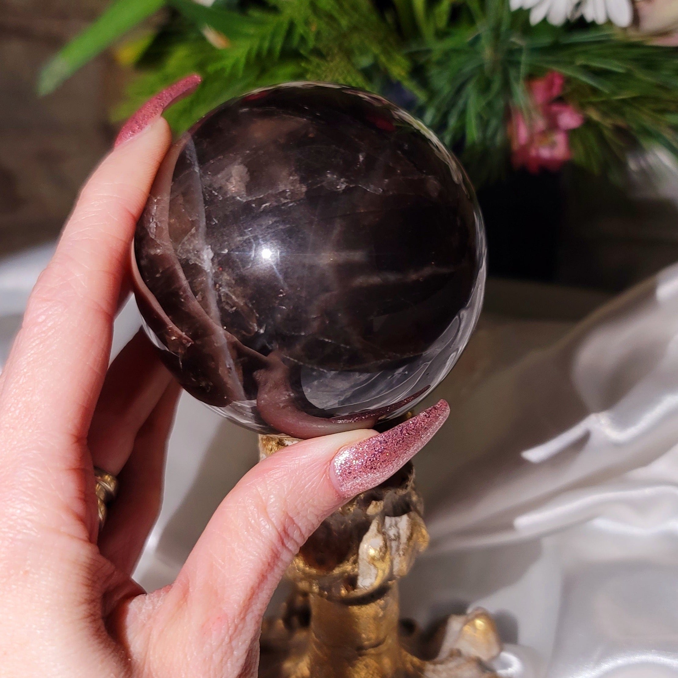 Star Smokey Blue Rose Quartz Sphere for Attraction & Opening Your Heart to Love (171B)