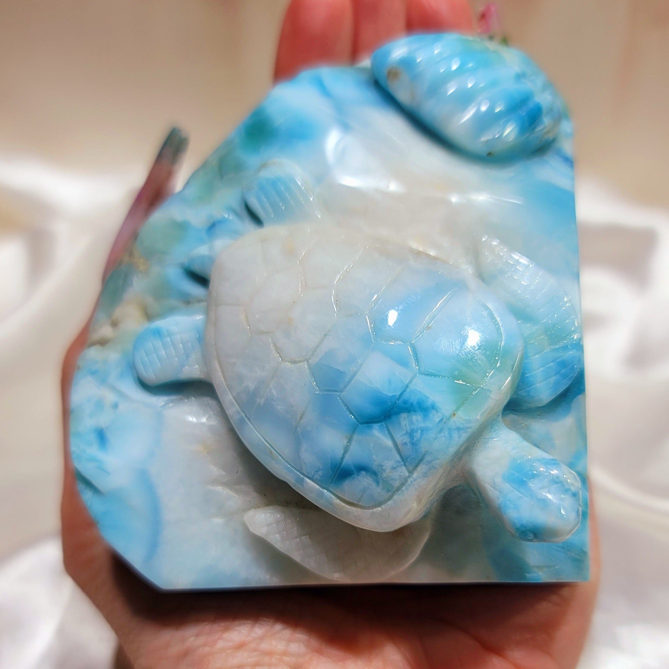 Larimar Turtle Carving for Peace and Tranquility
