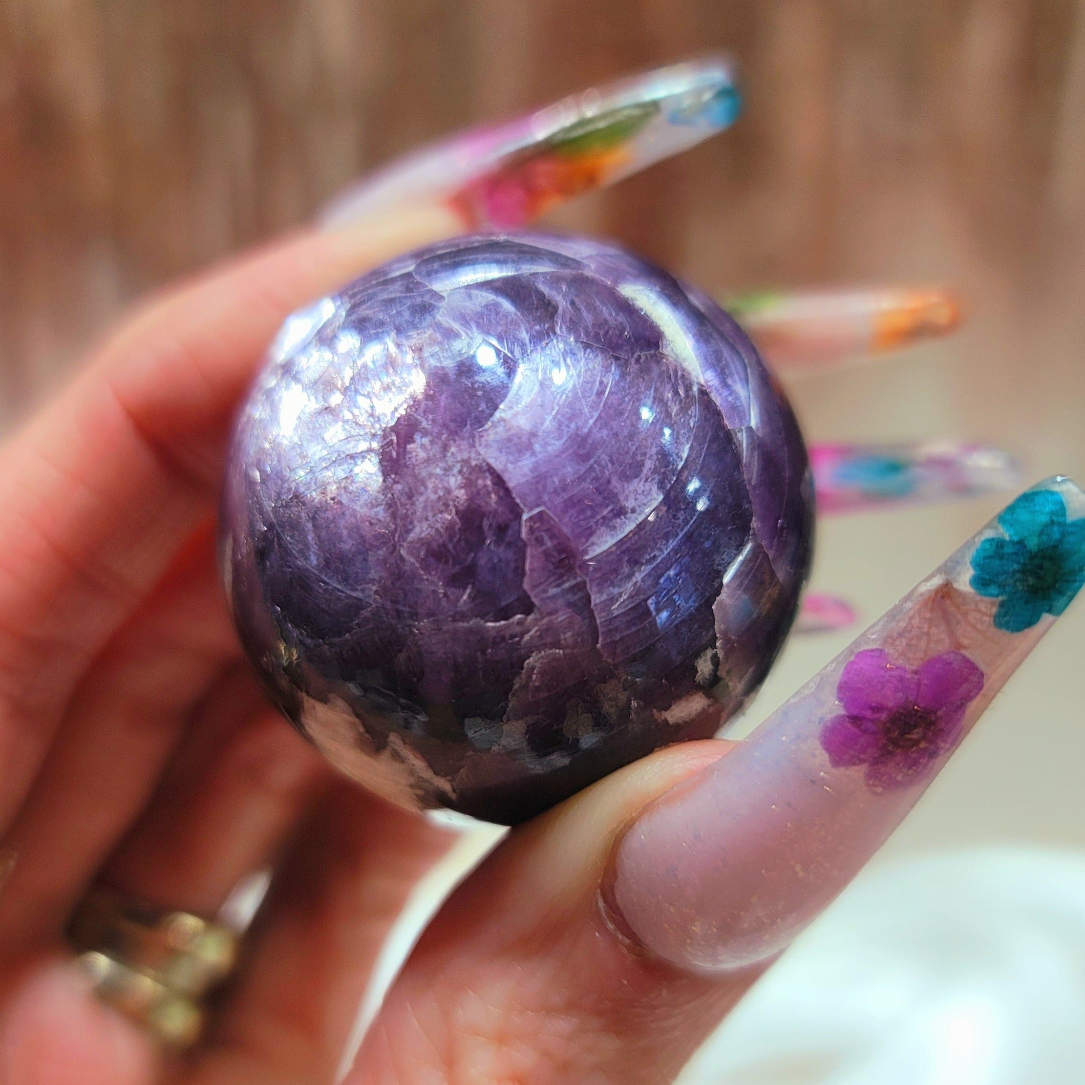 Gem Lepidolite Sphere for Anxiety Support, Joy and Stress Relief