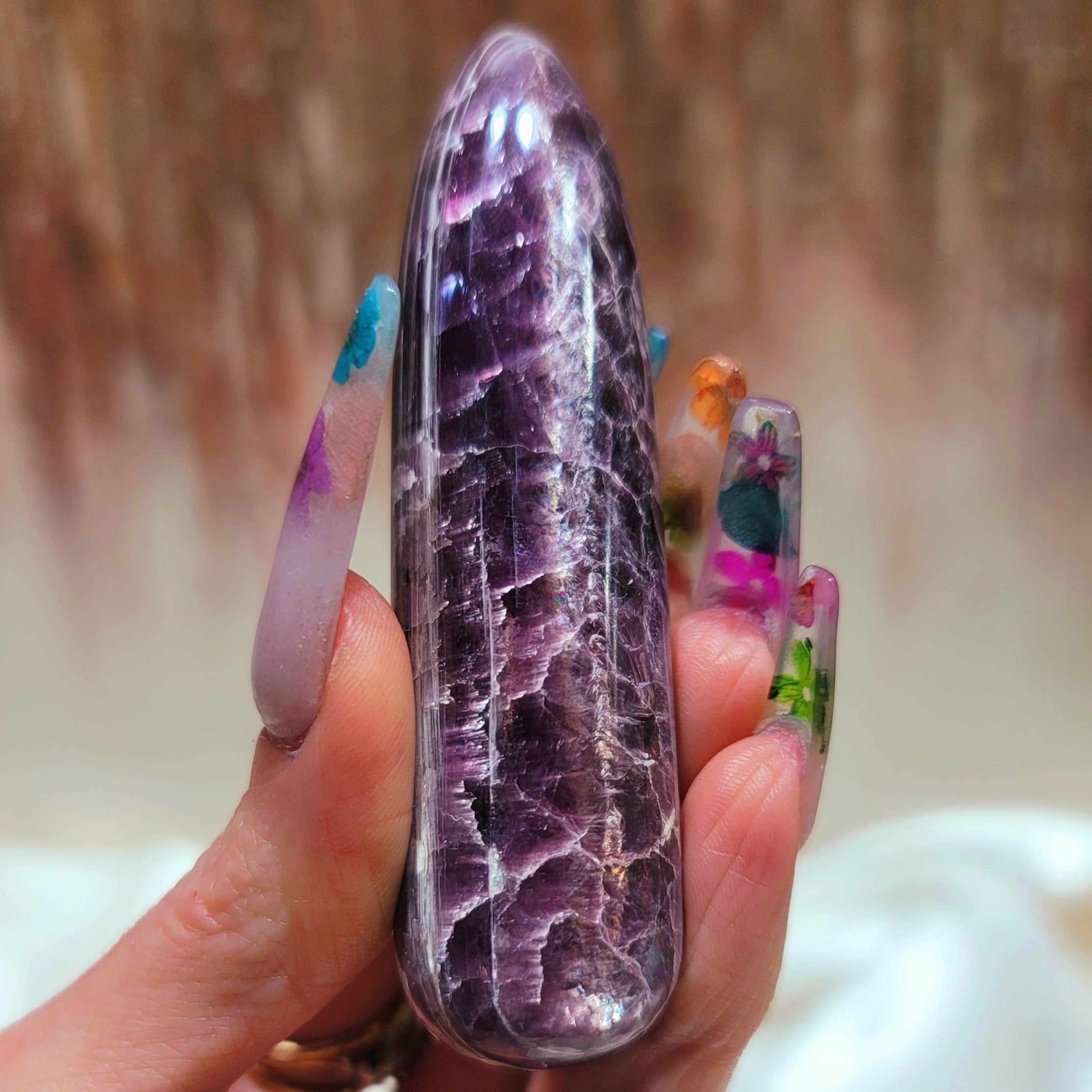 Gem Lepidolite Wand for Anxiety Support, Joy and Stress Relief