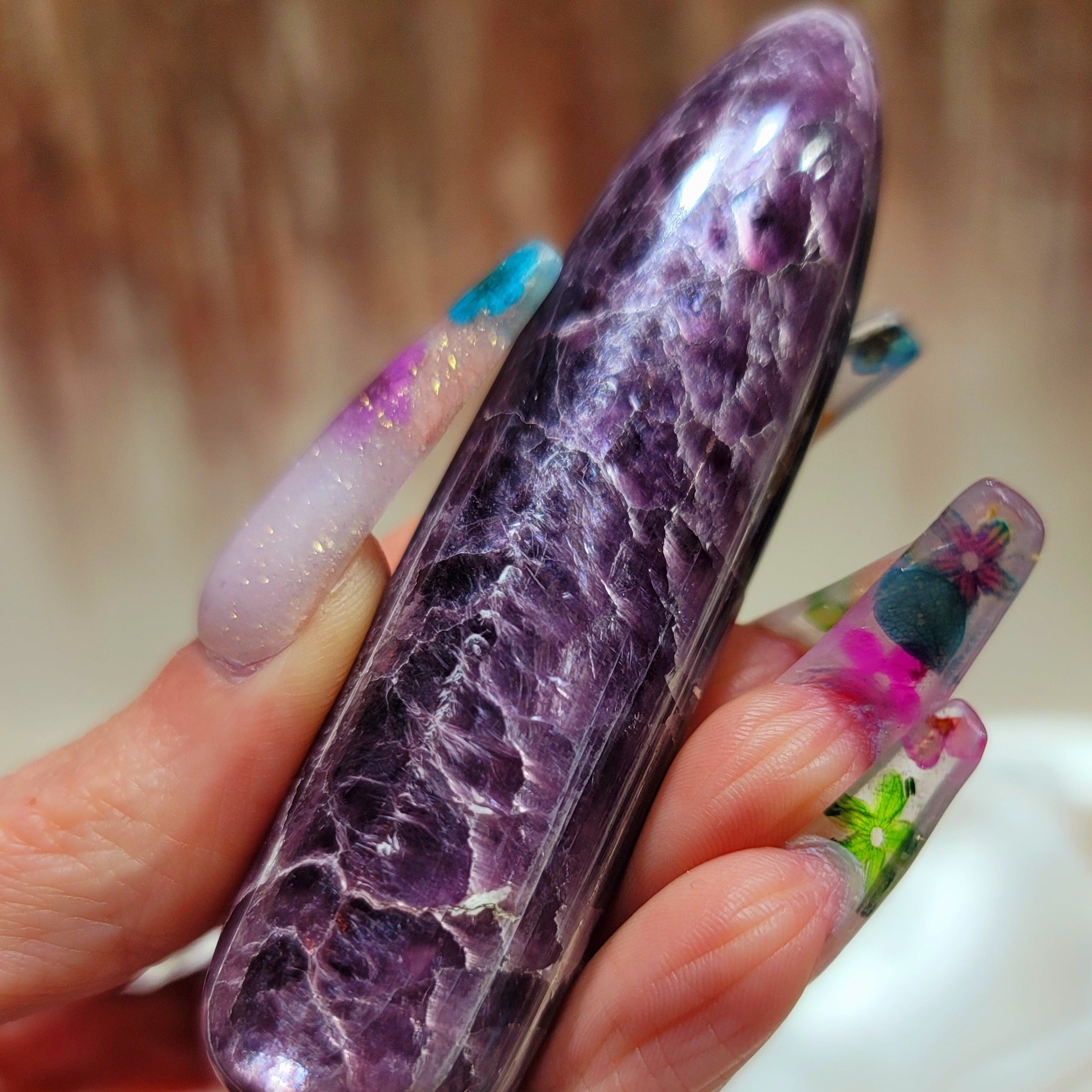Gem Lepidolite Wand for Anxiety Support, Joy and Stress Relief