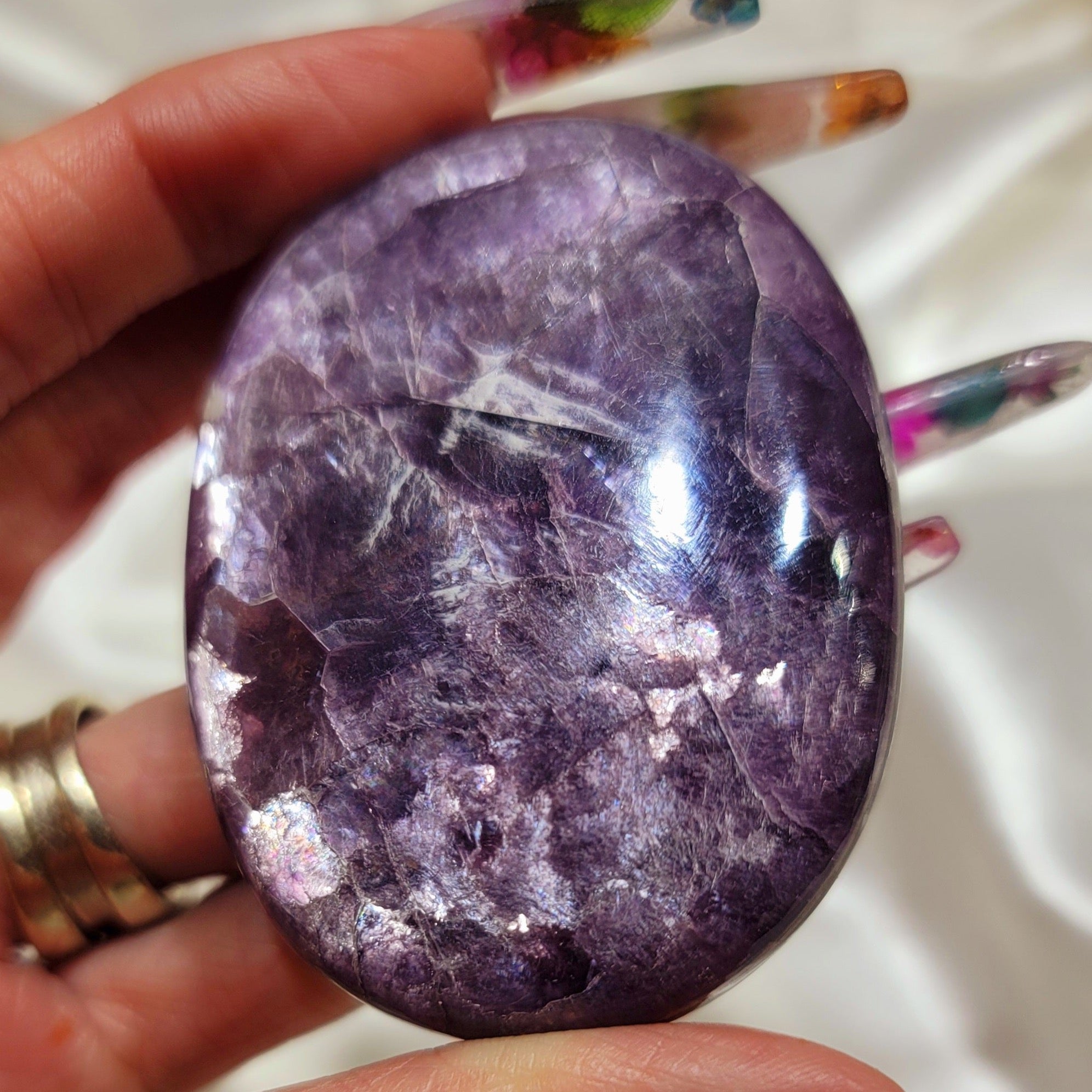 Gem Lepidolite Palm for Anxiety Support, Joy and Stress Relief