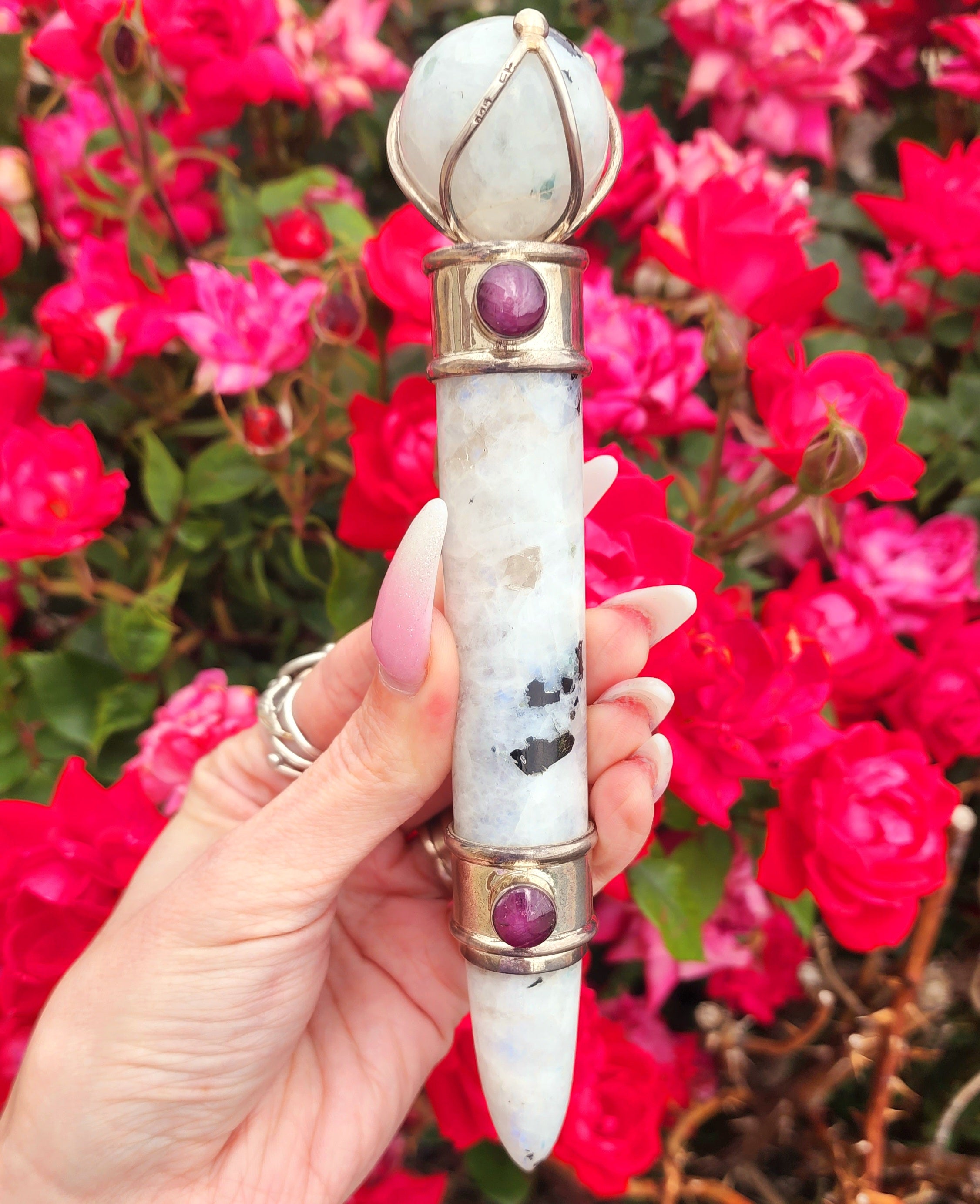 One of a Kind Collector Wand ~ Rainbow Moonstone with Star Ruby