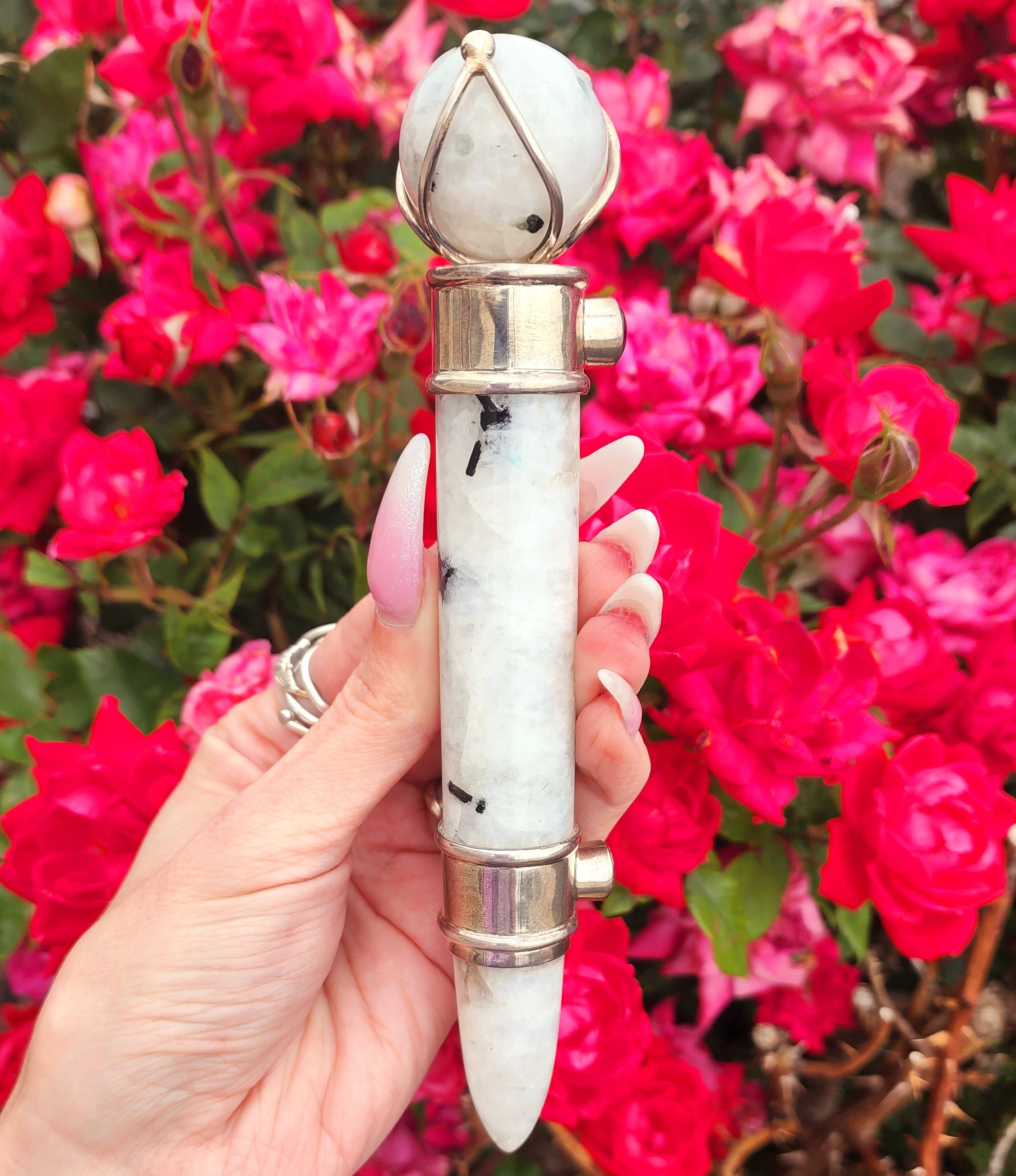 One of a Kind Collector Wand ~ Rainbow Moonstone with Star Ruby