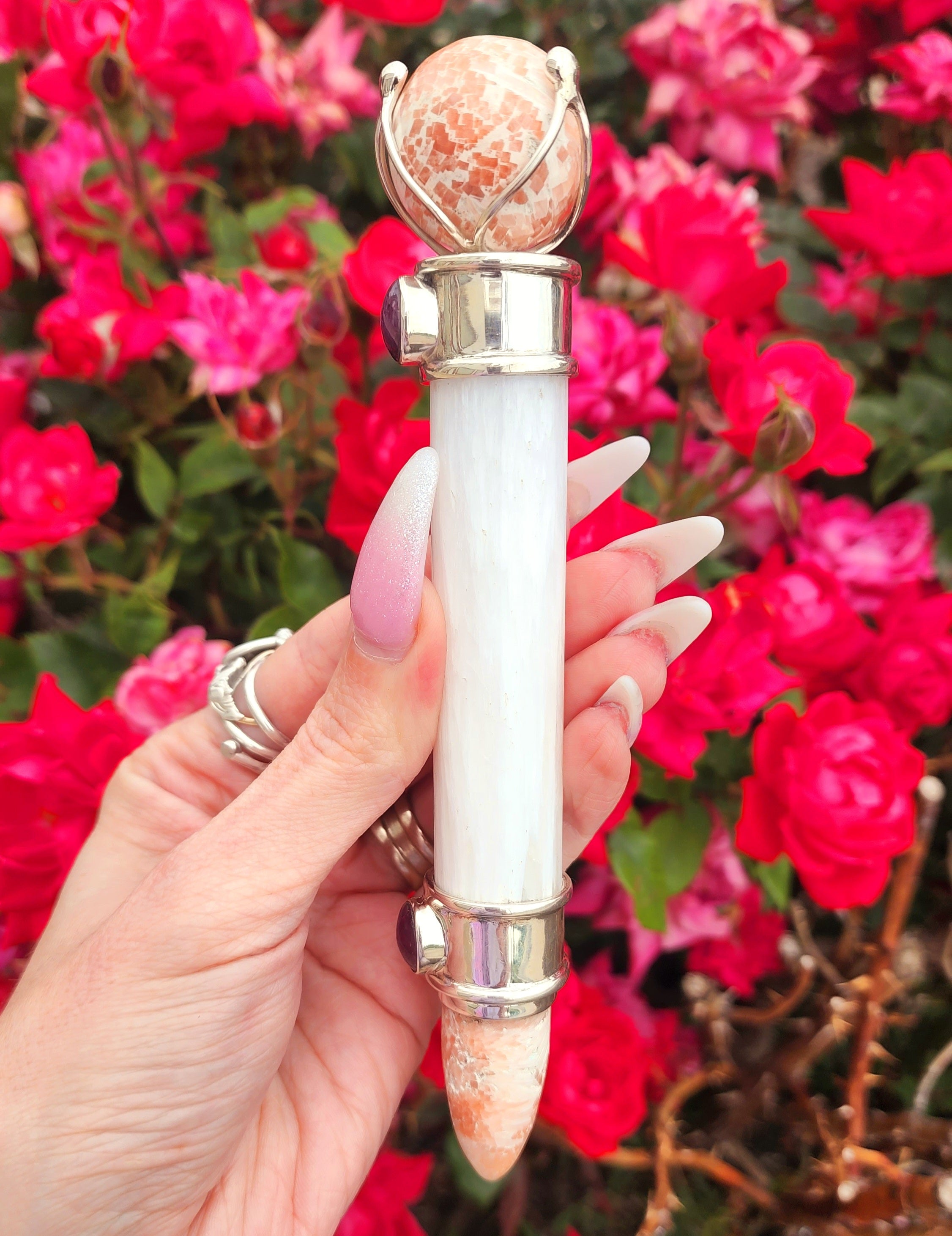One of a Kind Collector Wand ~ Scolecite with Star Ruby