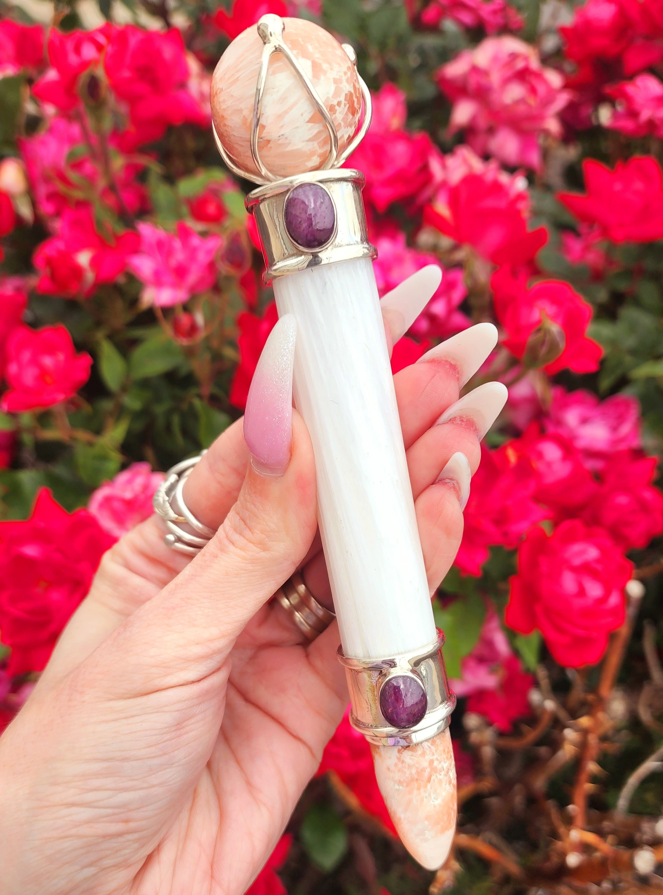 One of a Kind Collector Wand ~ Scolecite with Star Ruby