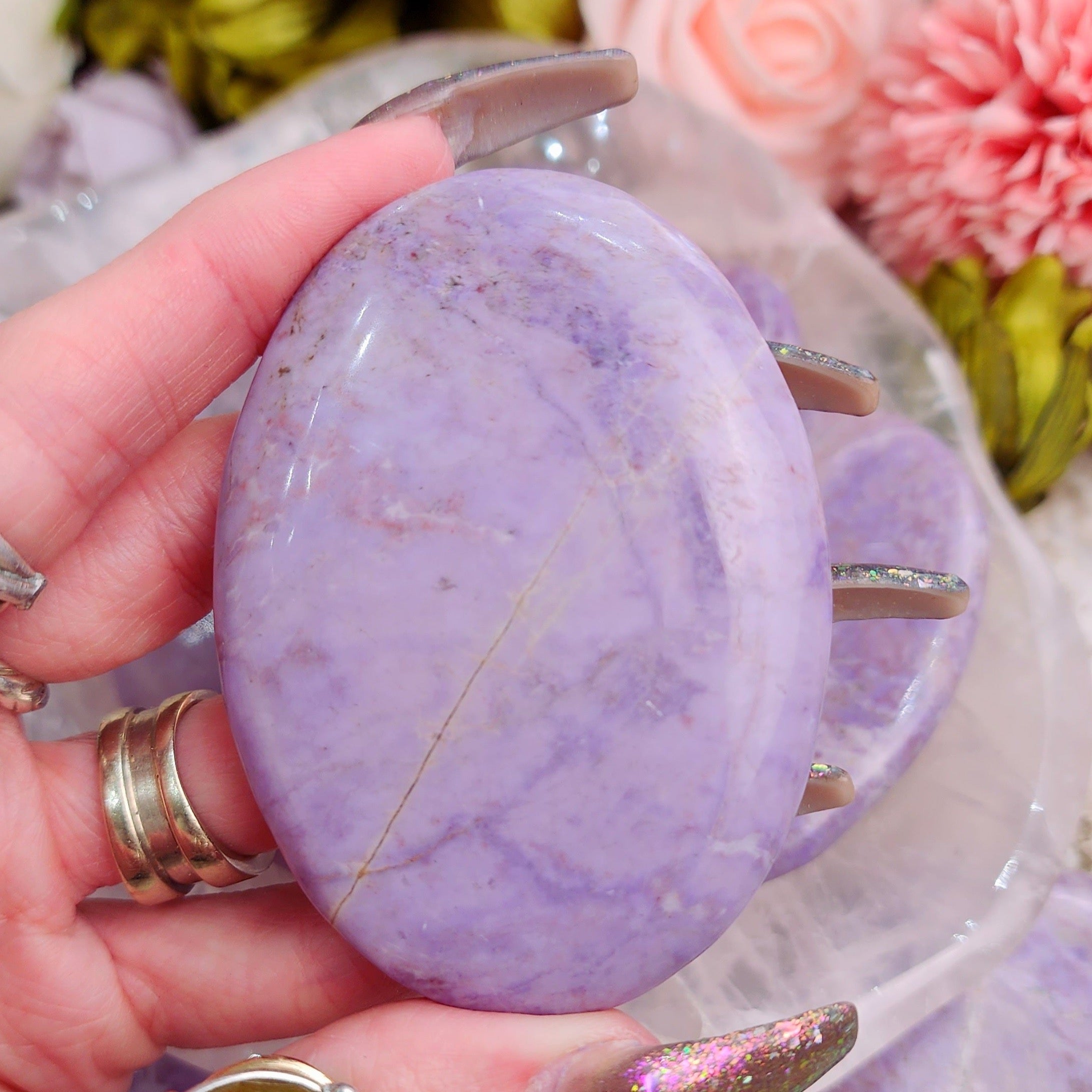 Lavender Jade Palm Stone for Intuition and Uncovering the Hearts True Desires
