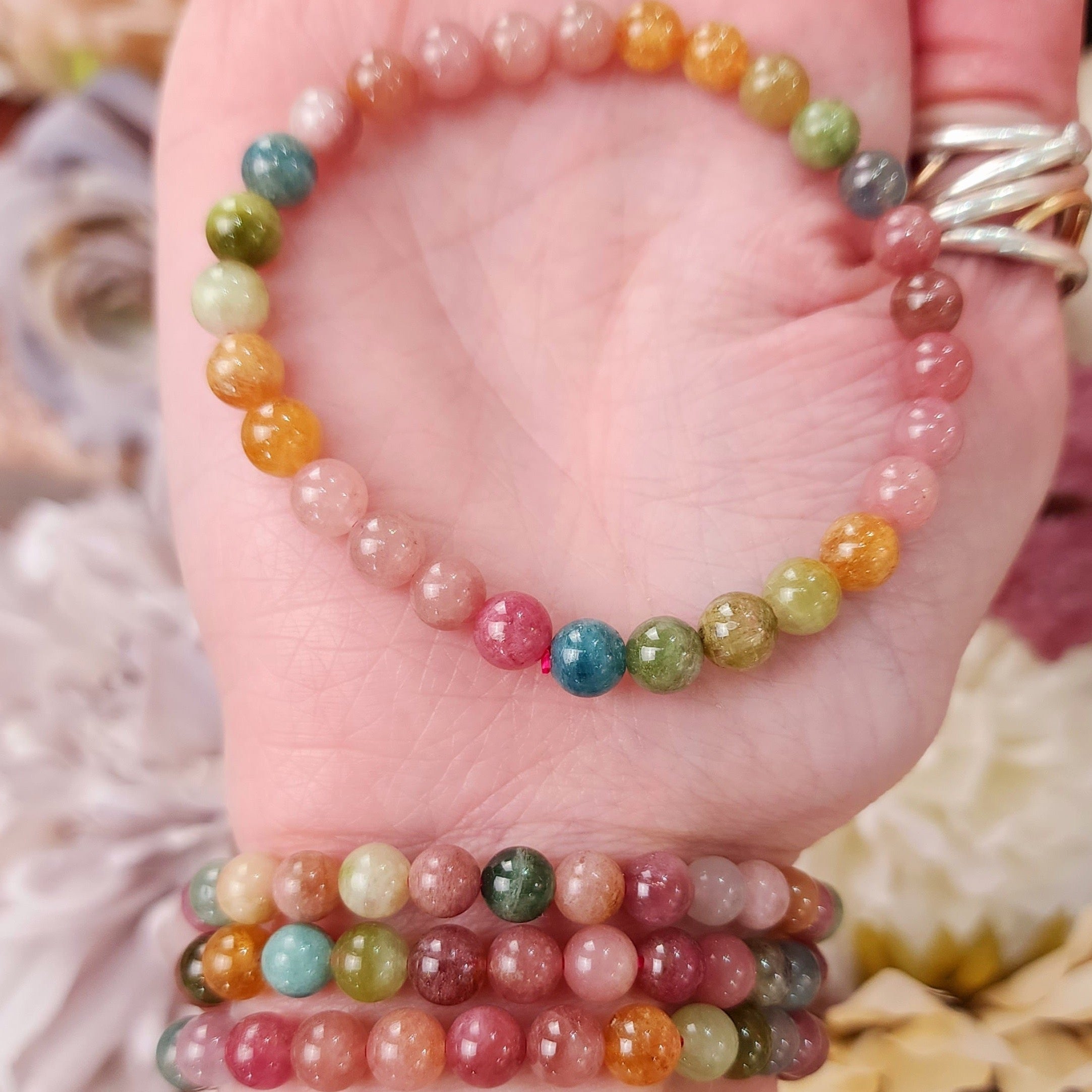 Pastel Tourmaline Bracelet for Good Vibes, Love and Protection