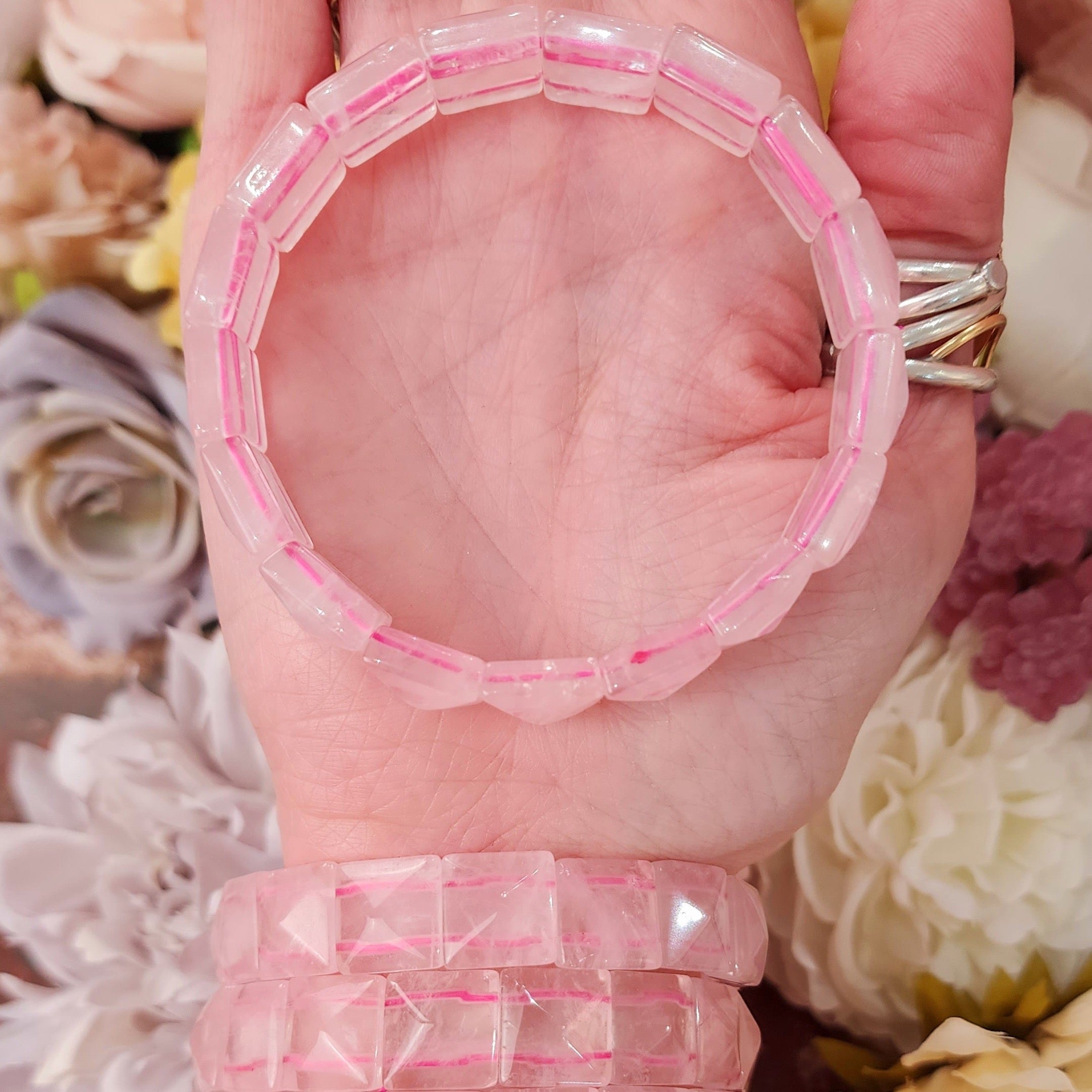 Rose Quartz Stretchy Bangle Bracelet for Loving Yourself and Improving Self-Esteem