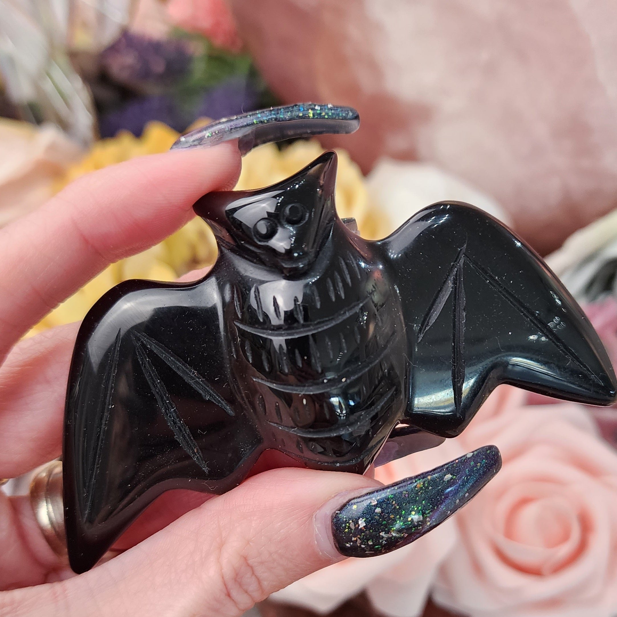 Obsidian Bat Carving for Good Luck