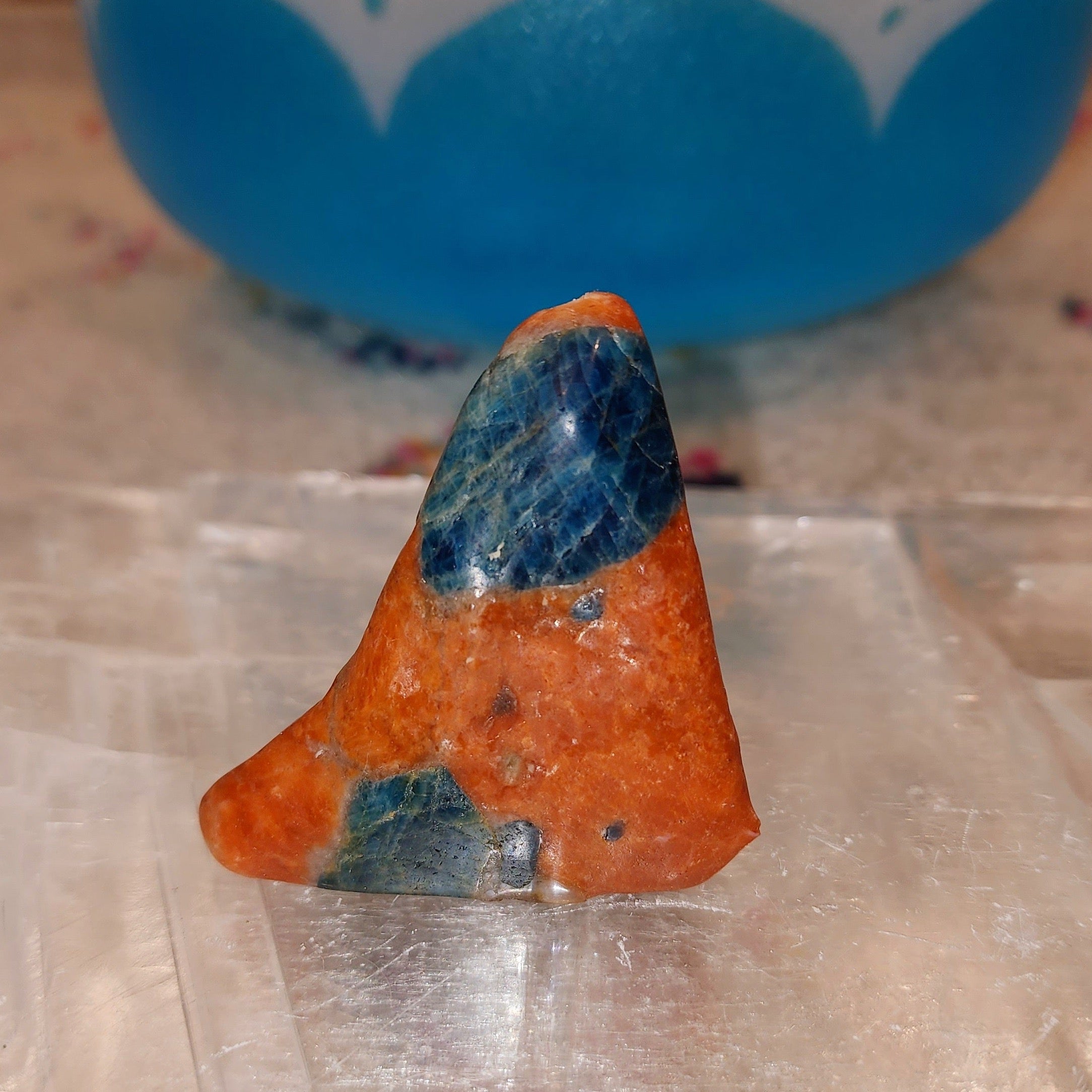 Blue Apatite with Orange Calcite Free Form for Improved Energy, Intuition and Optimum Health