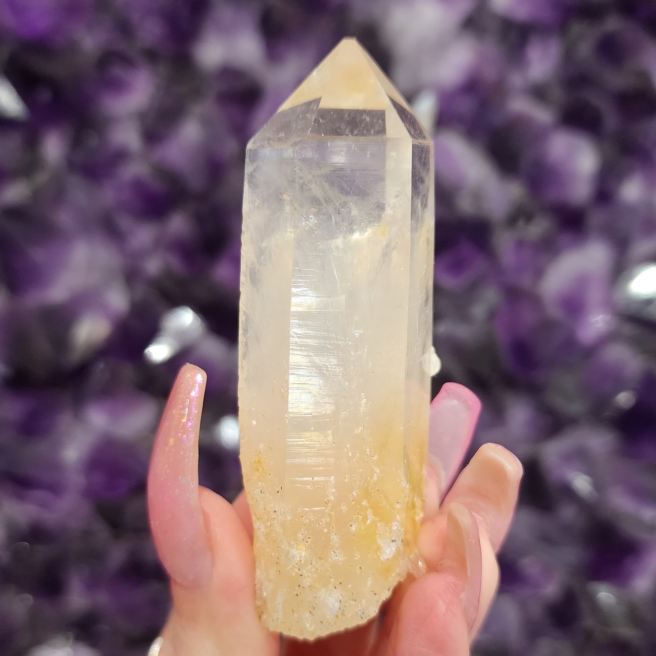 Blue Smoke Lemurian Quartz Point for Communication & Connection with Angels