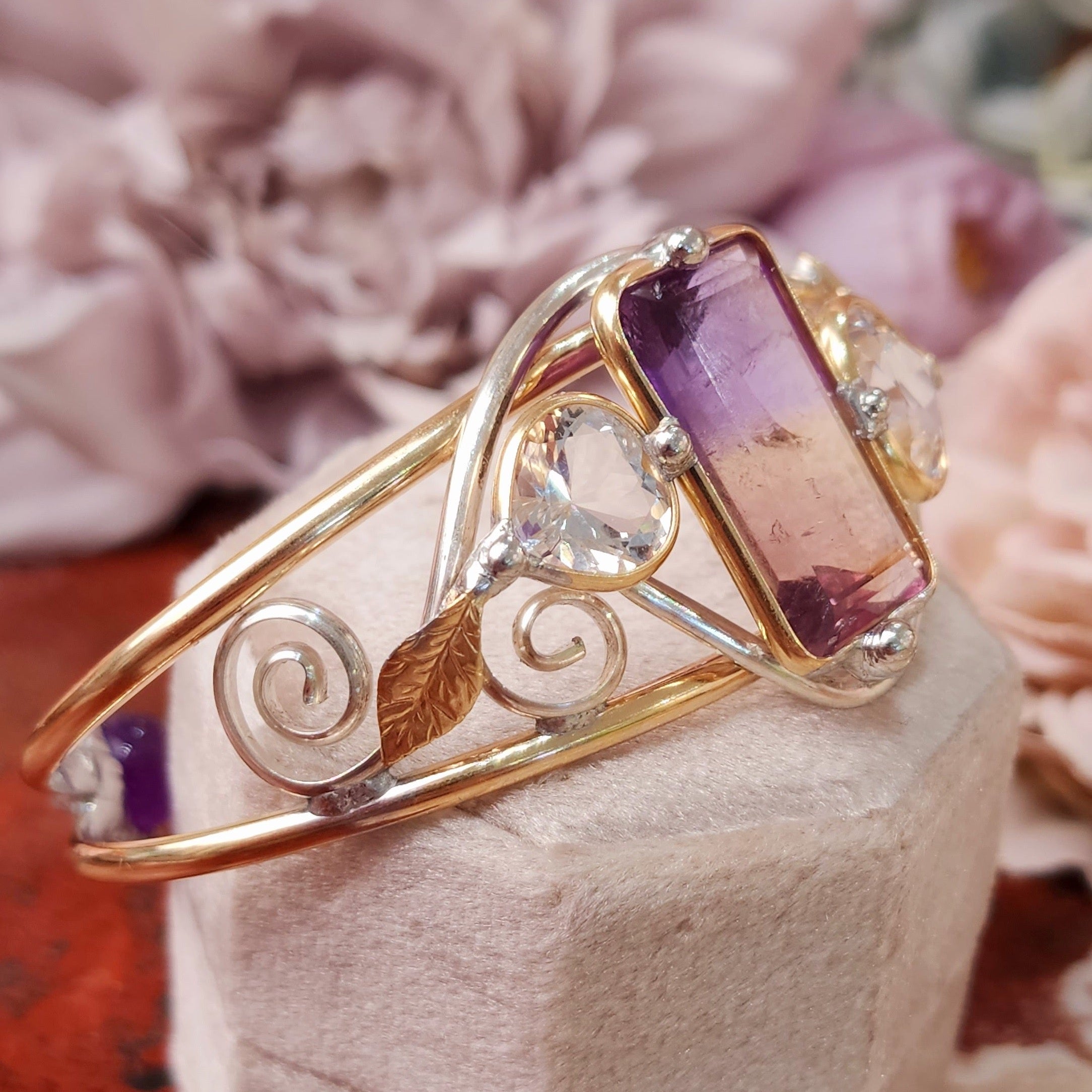 Ametrine with Herkimer Diamond Cuff Bracelet for Amplifying Manifestations, Empowerment and Harmony