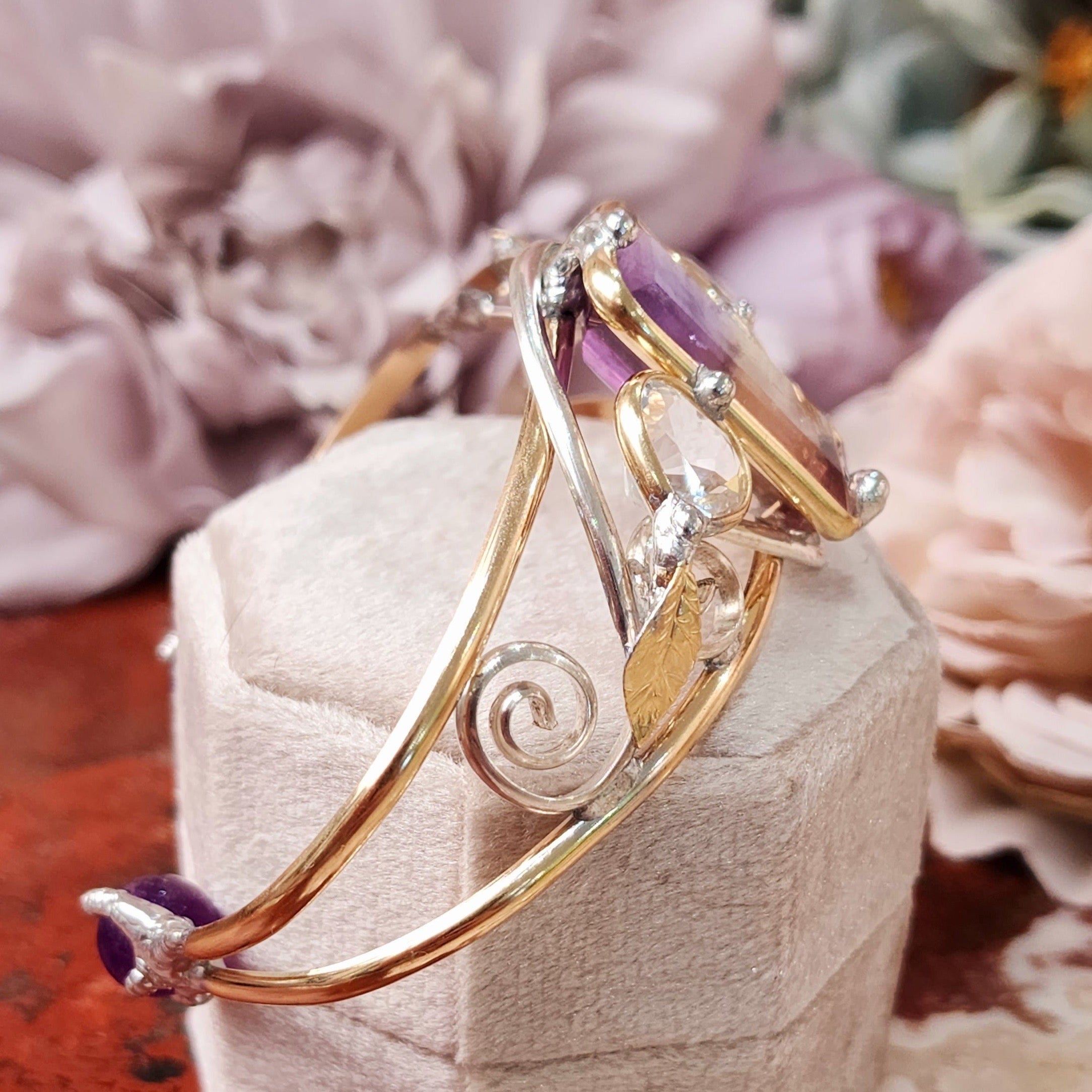 Ametrine with Herkimer Diamond Cuff Bracelet for Amplifying Manifestations, Empowerment and Harmony