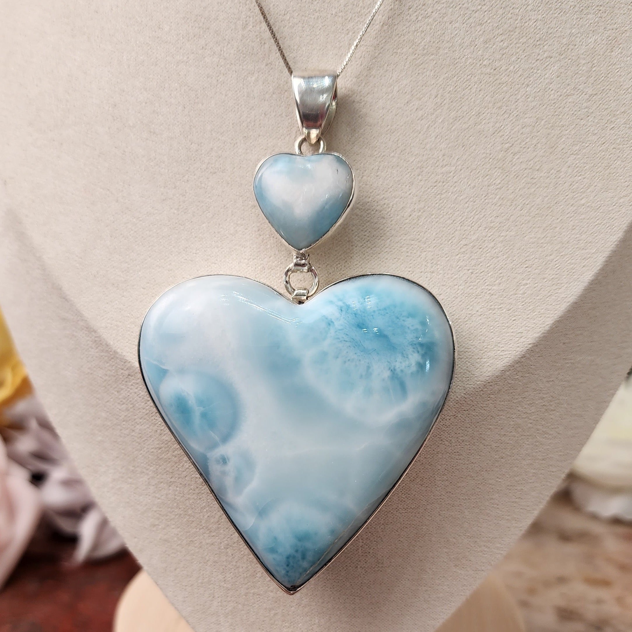 Larimar Heart Statement Necklace .925 Silver for Peace and Tranquility