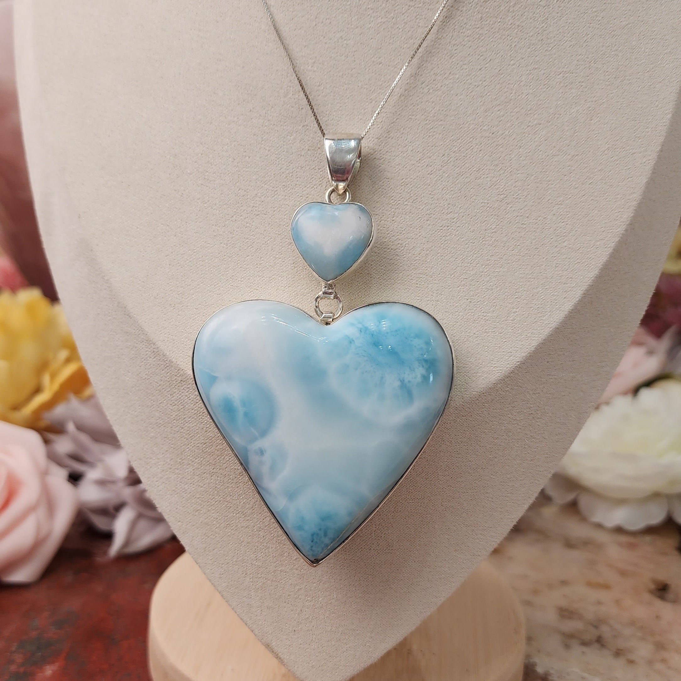 Larimar Heart Statement Necklace .925 Silver for Peace and Tranquility