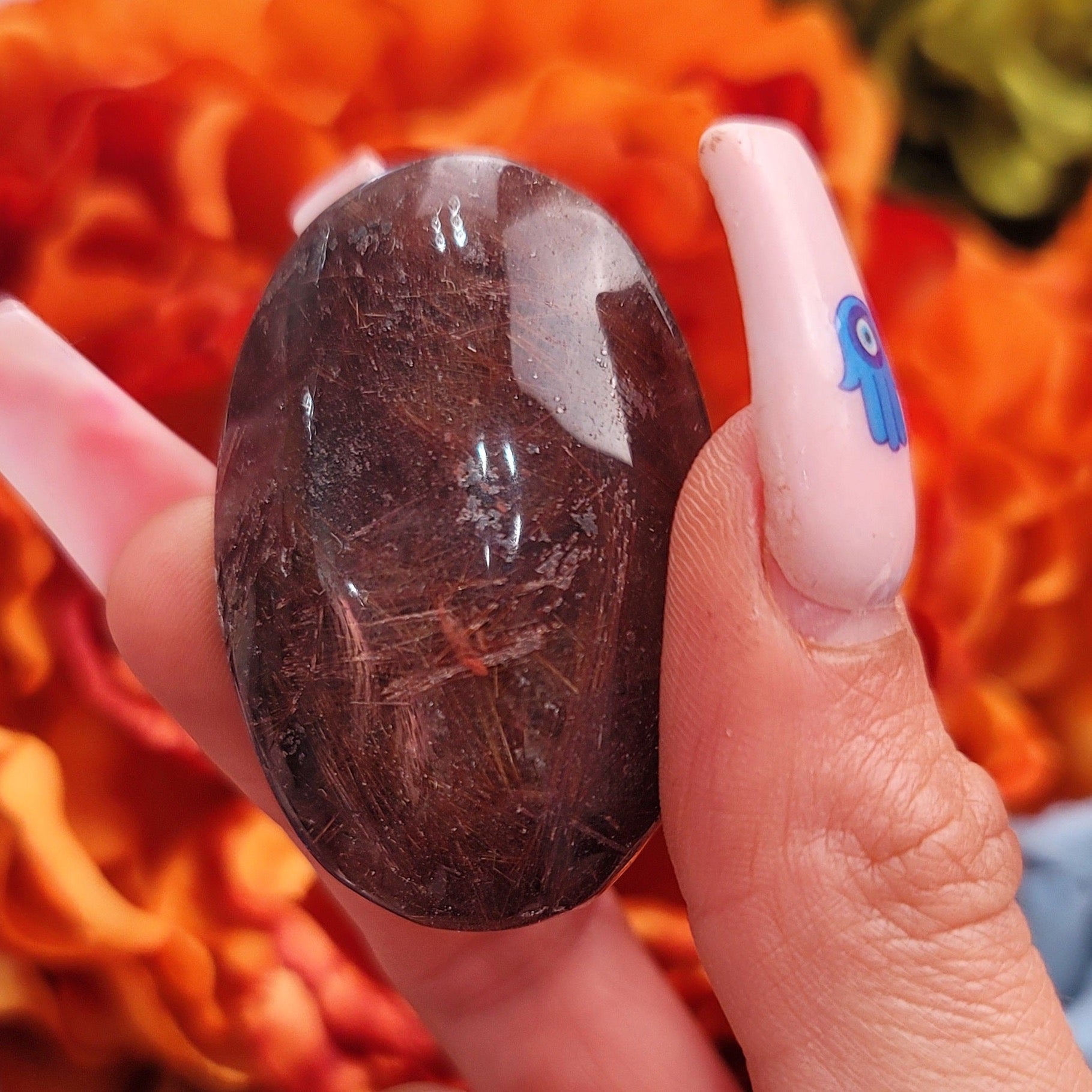 Copper Rutile Quartz Palm Stone for Amplifying Energy and Connecting You With The Divine