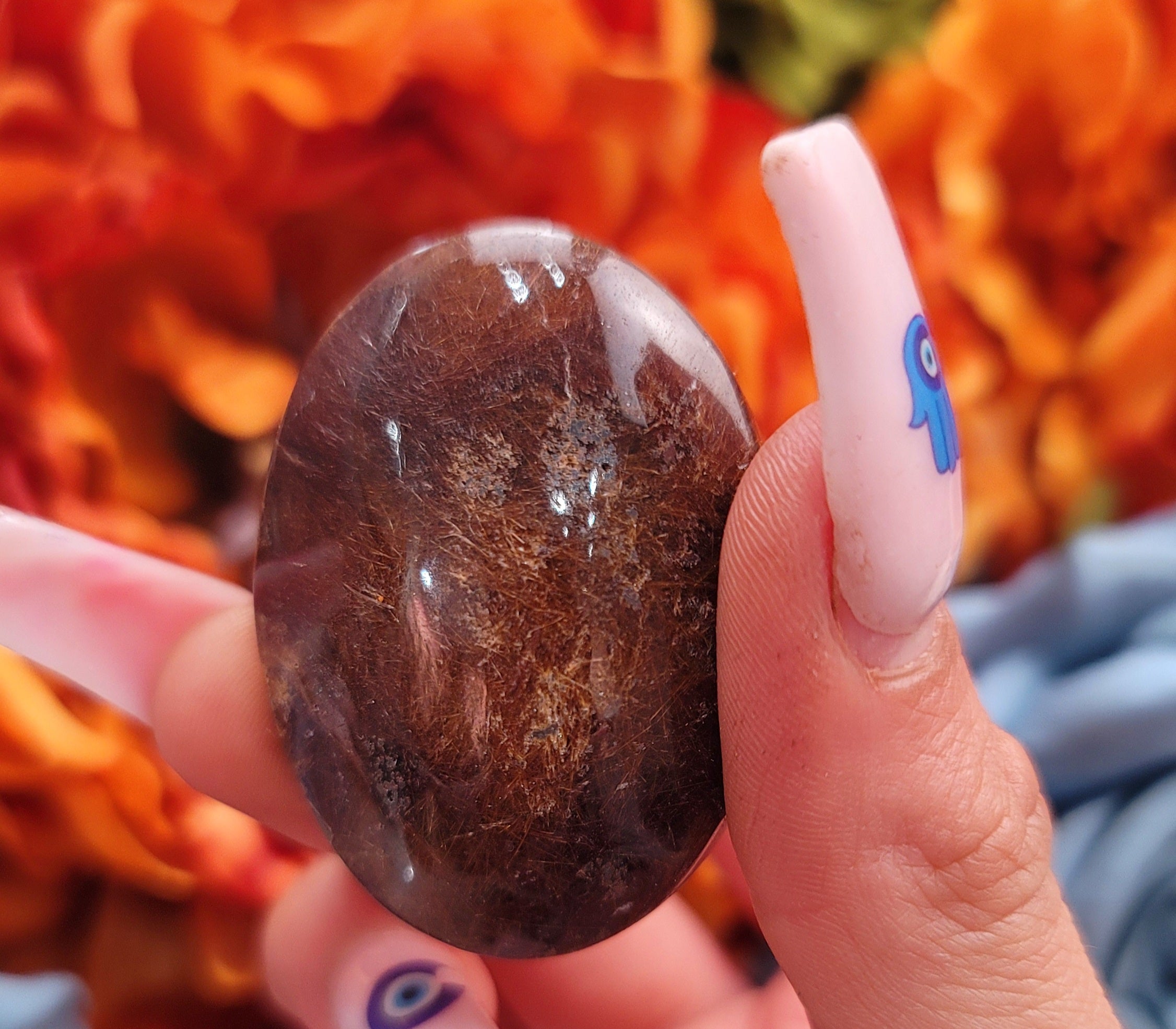 Copper Rutile Quartz Palm Stone for Amplifying Energy and Connecting You With The Divine