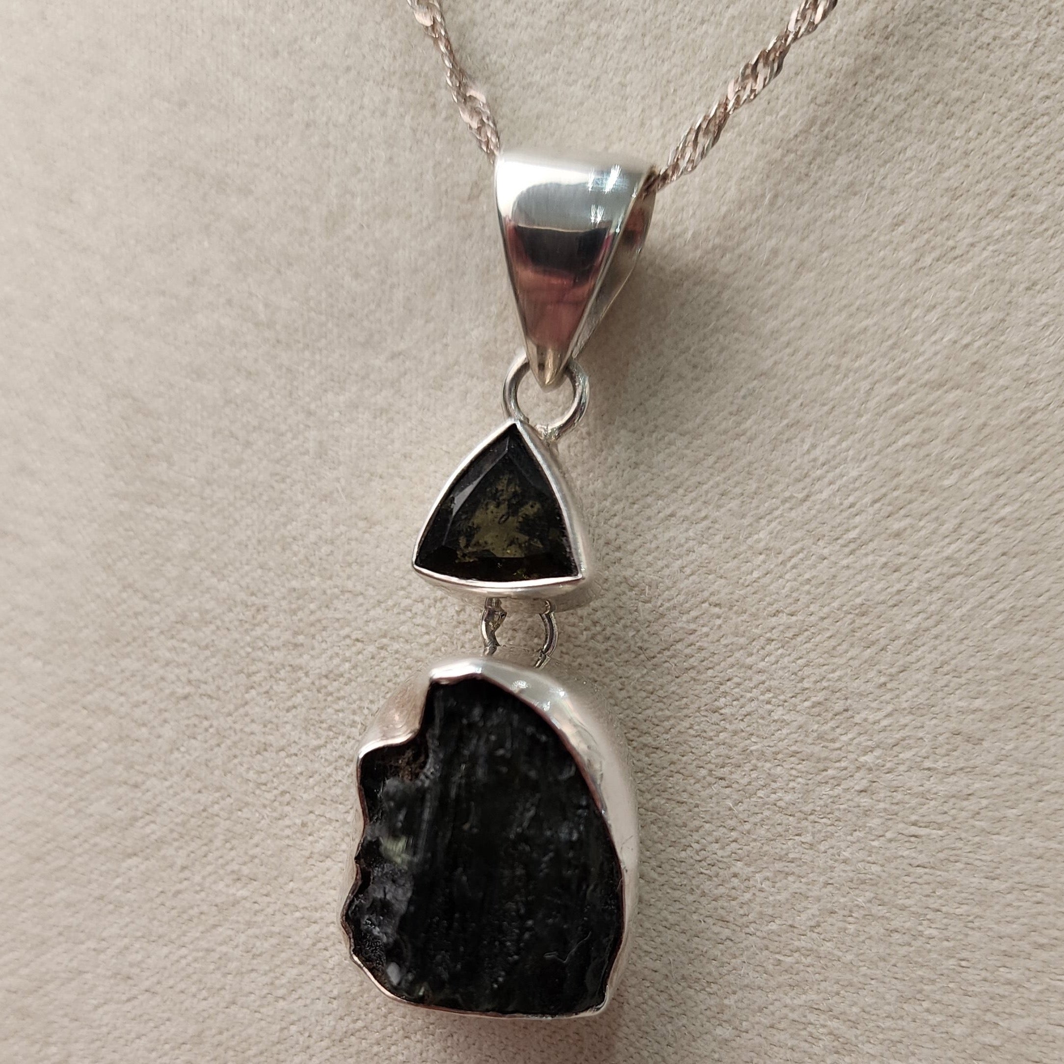 Moldavite Raw and Faceted .925 Silver Necklace for Creating Your Dream Life