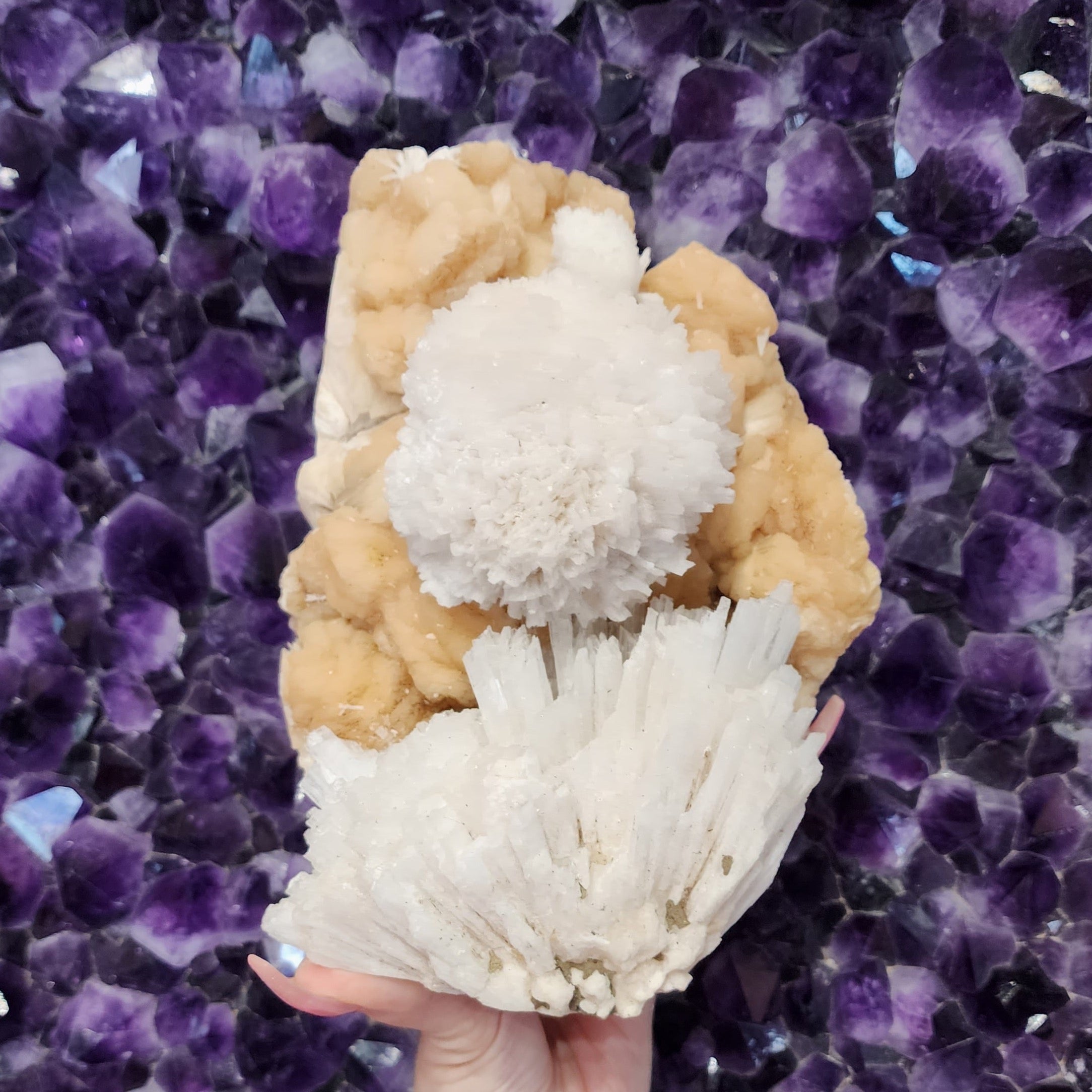 Scolecite on Peach Stilbite Specimen for Expanding your Consciousness and Inner Peace