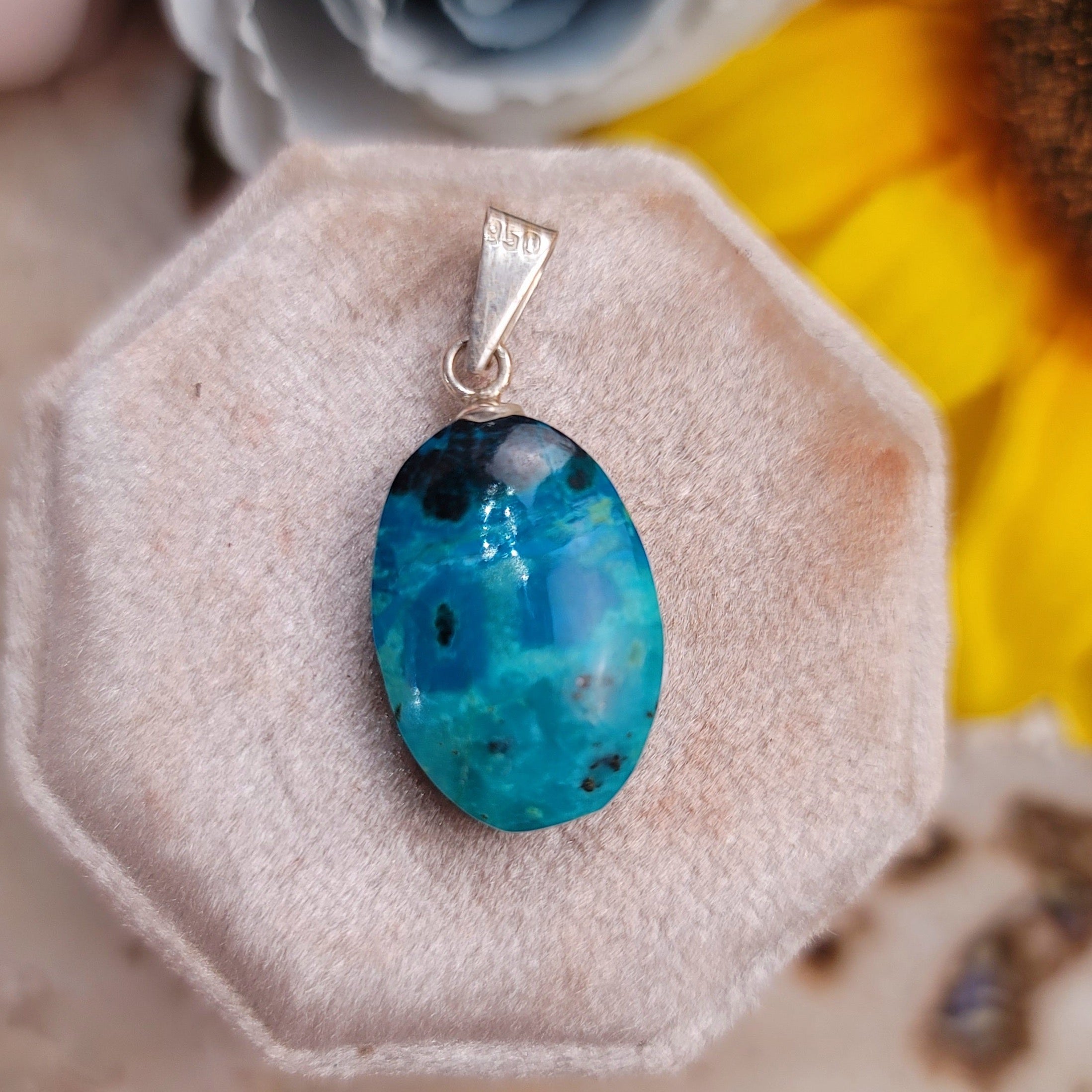 Chrysocolla & Malachite Drilled Pendant for Empowerment and Transformation