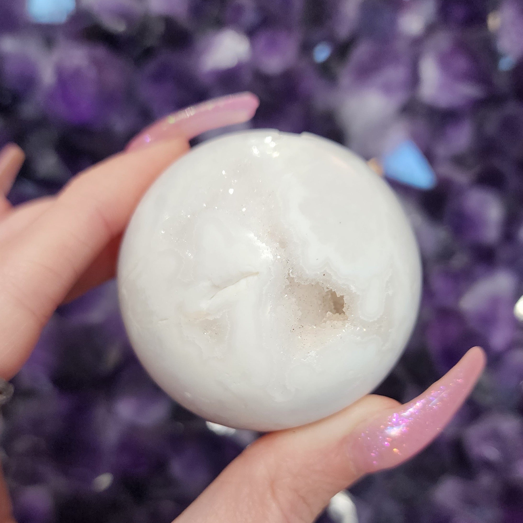 White Plume Agate Sphere for Mental Health, Peace and Positive Energy