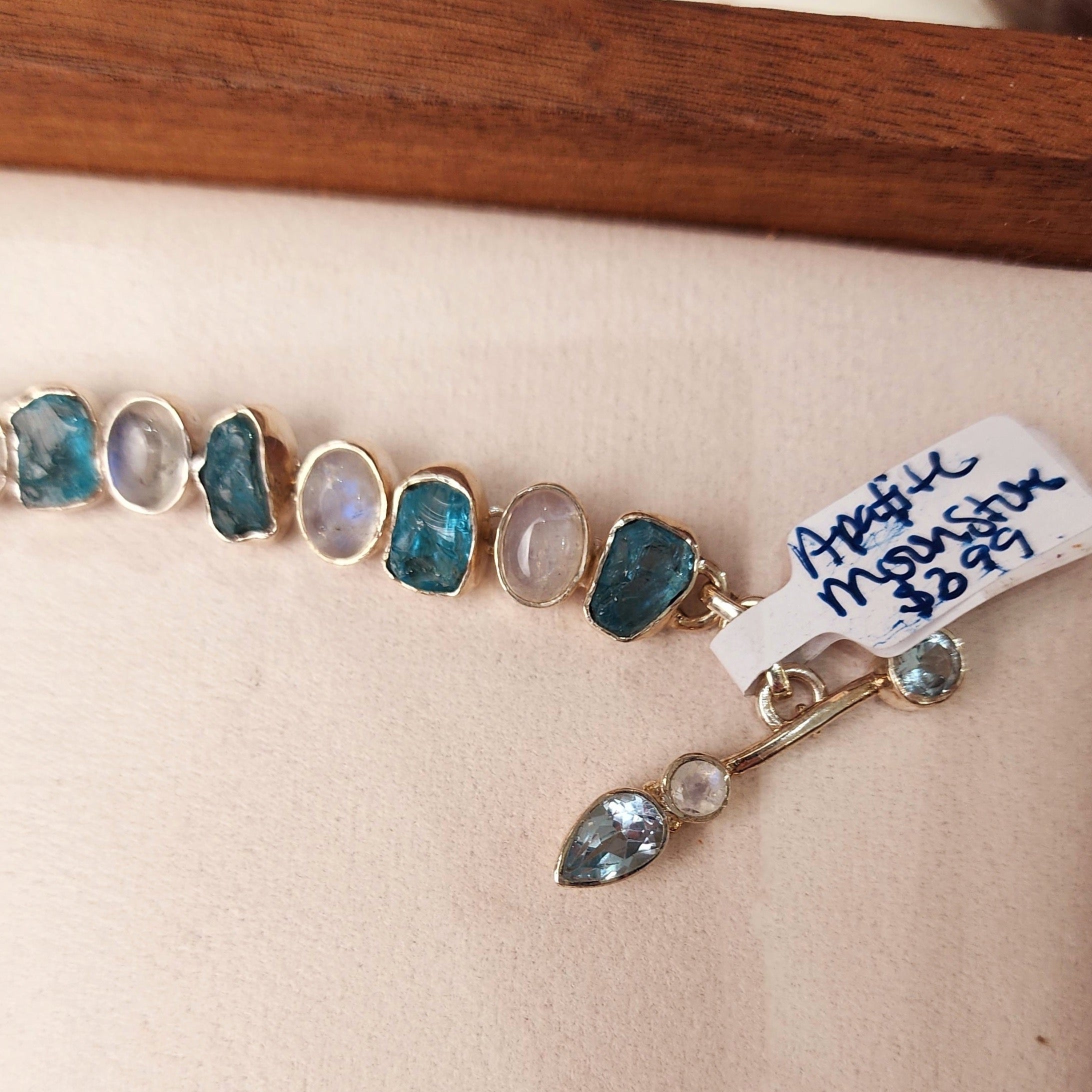 Paraíba Blue Apatite with Rainbow Moonstone Bracelet .925 Silver for Starting Fresh and Healthy Choices
