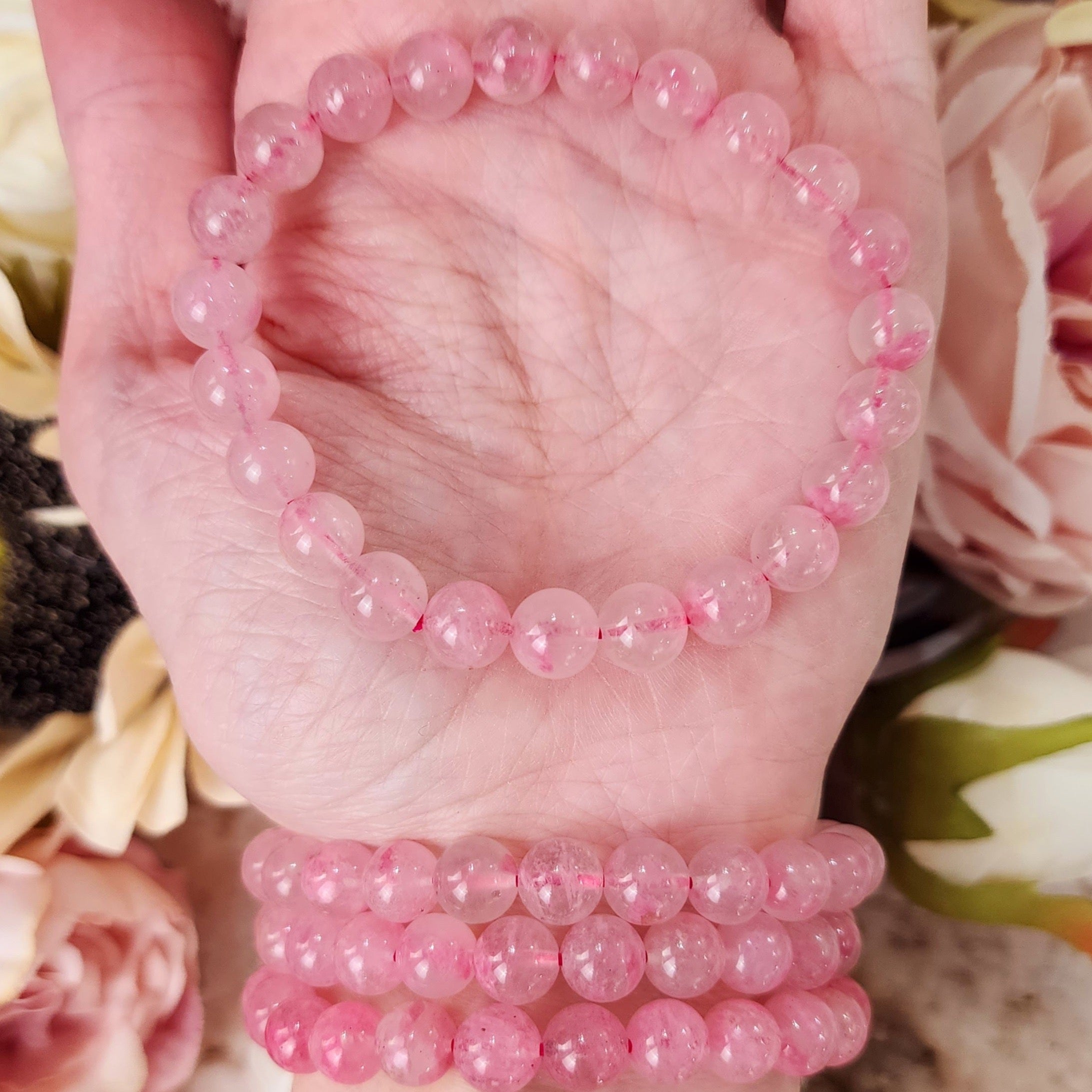 Sakura Rhodonite in Quartz (High Quality) Bracelet for Attraction, Love and Self Worth