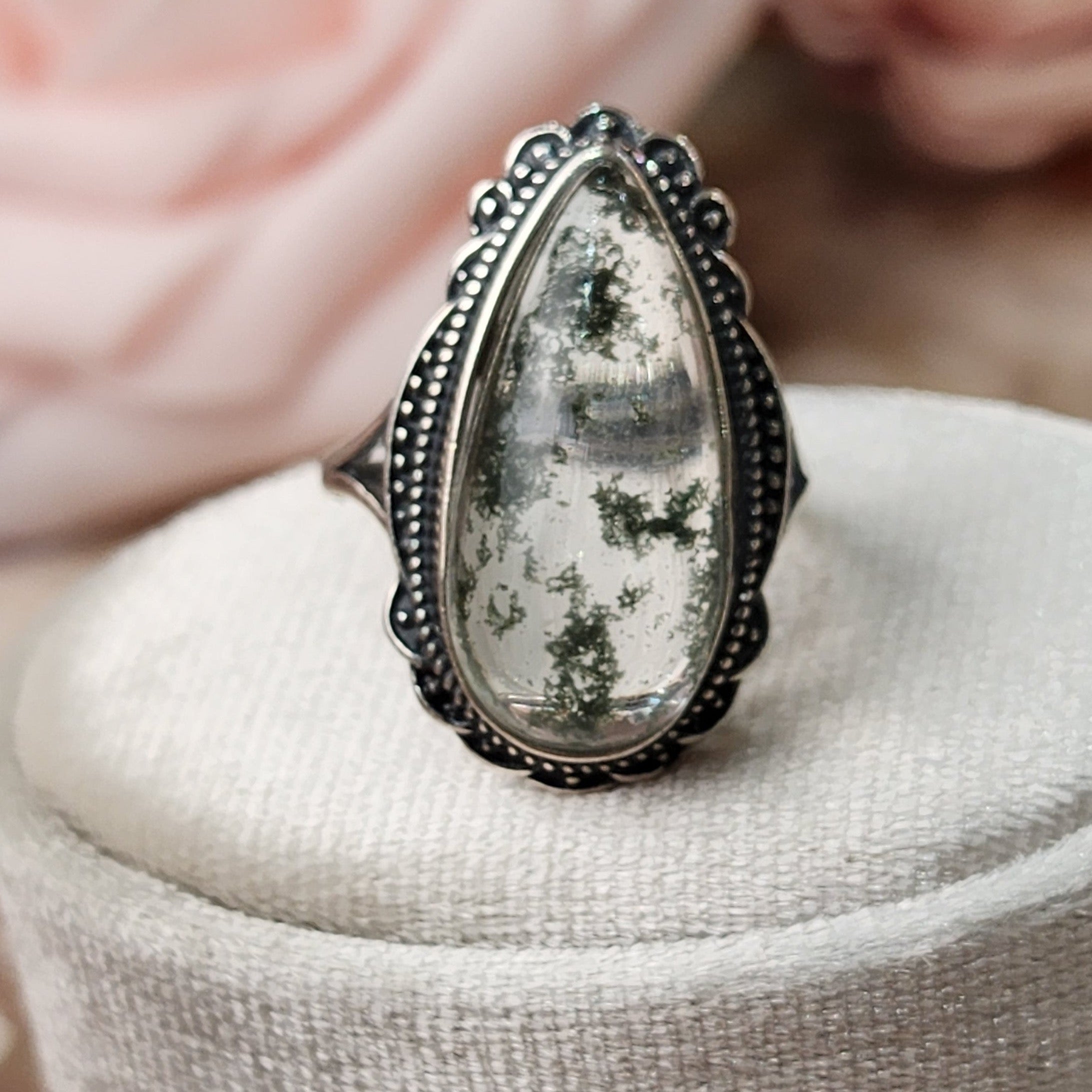 Garden Quartz Vintage Style Adjustable Ring .925 Sterling Silver for Insight, Meditation & Shamanic Journey