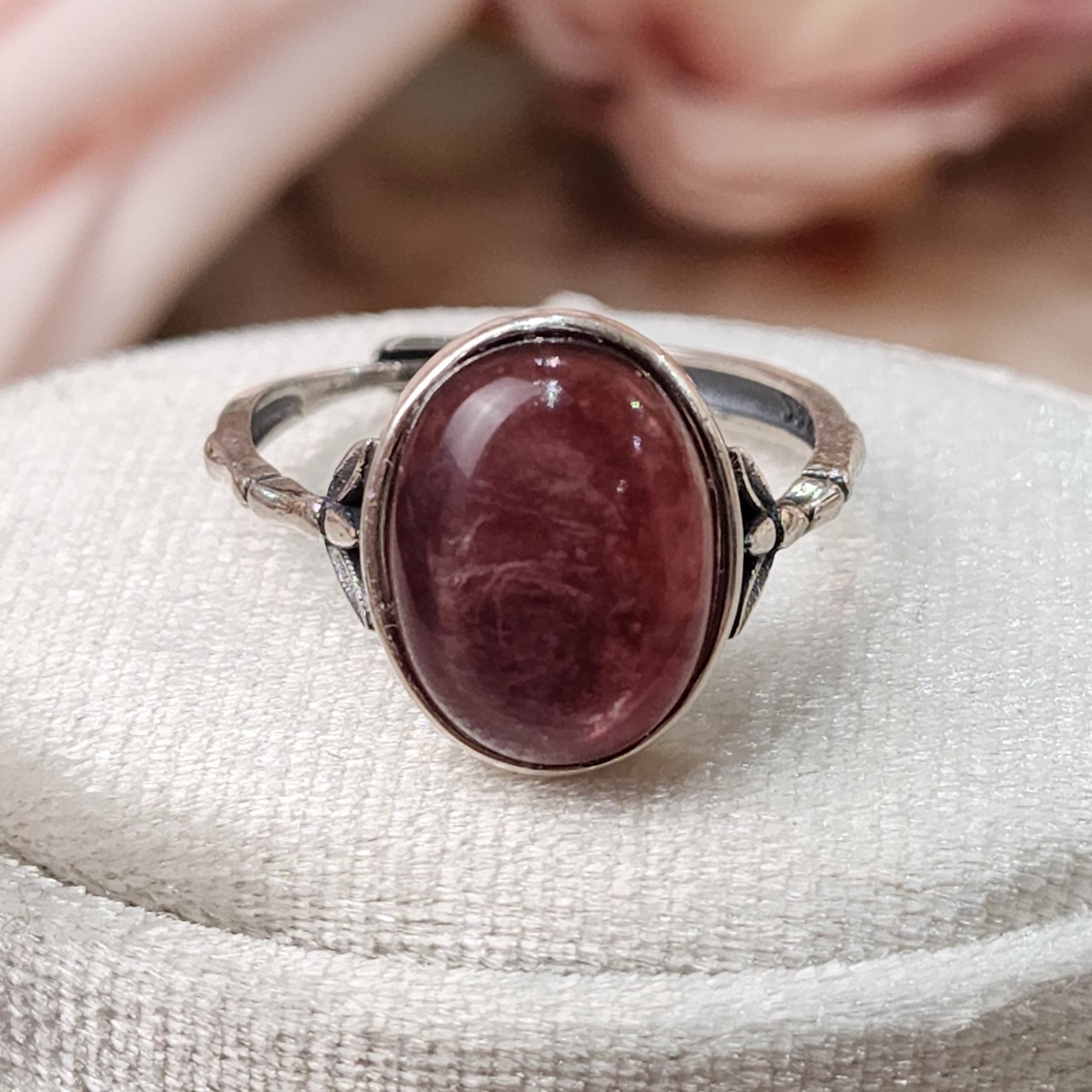 Gem Lepidolite Vintage Style Adjustable Ring .925 Silver for Anxiety Support, Joy and Stress Relief