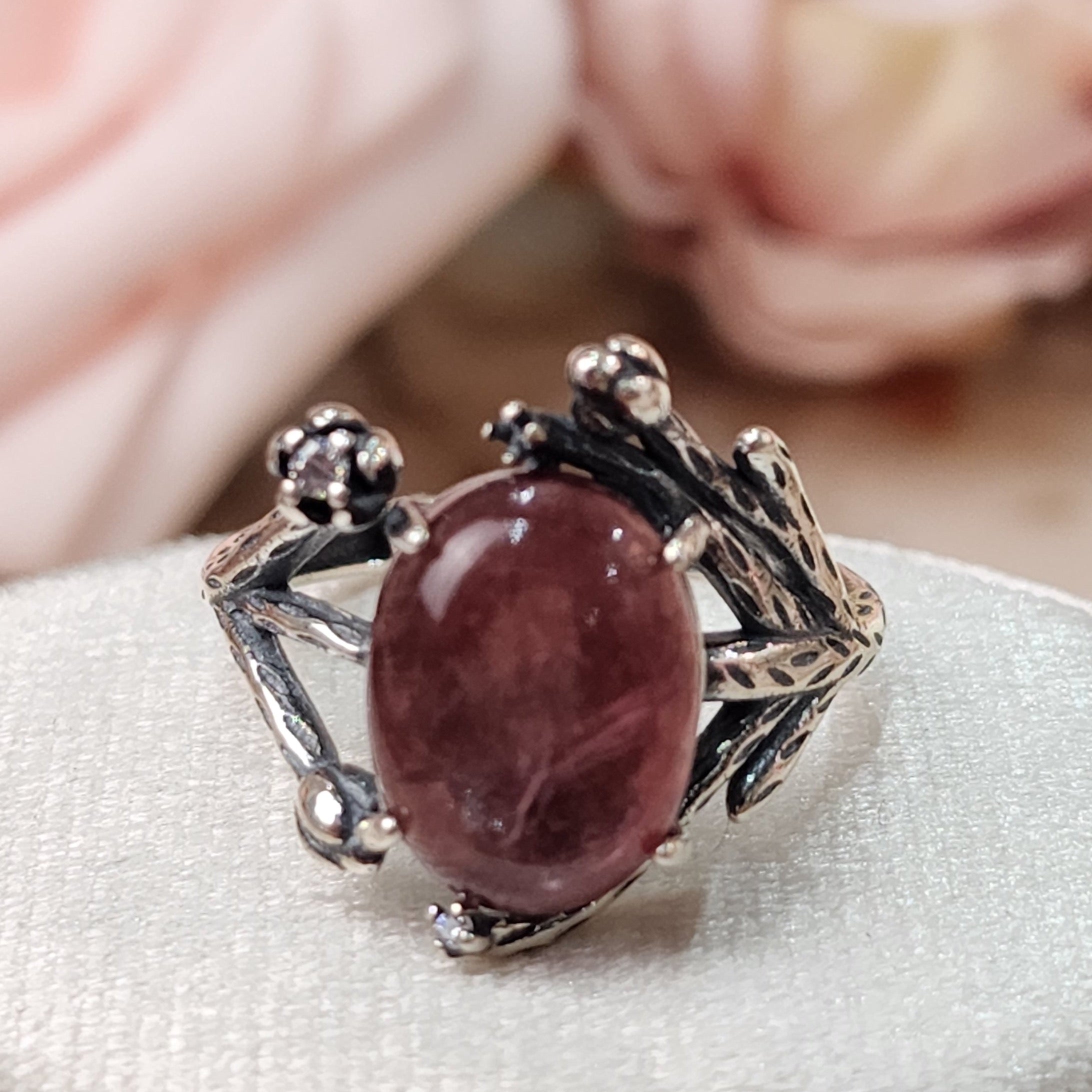 Gem Lepidolite Vintage Style Adjustable Ring .925 Silver for Anxiety Support, Joy and Stress Relief