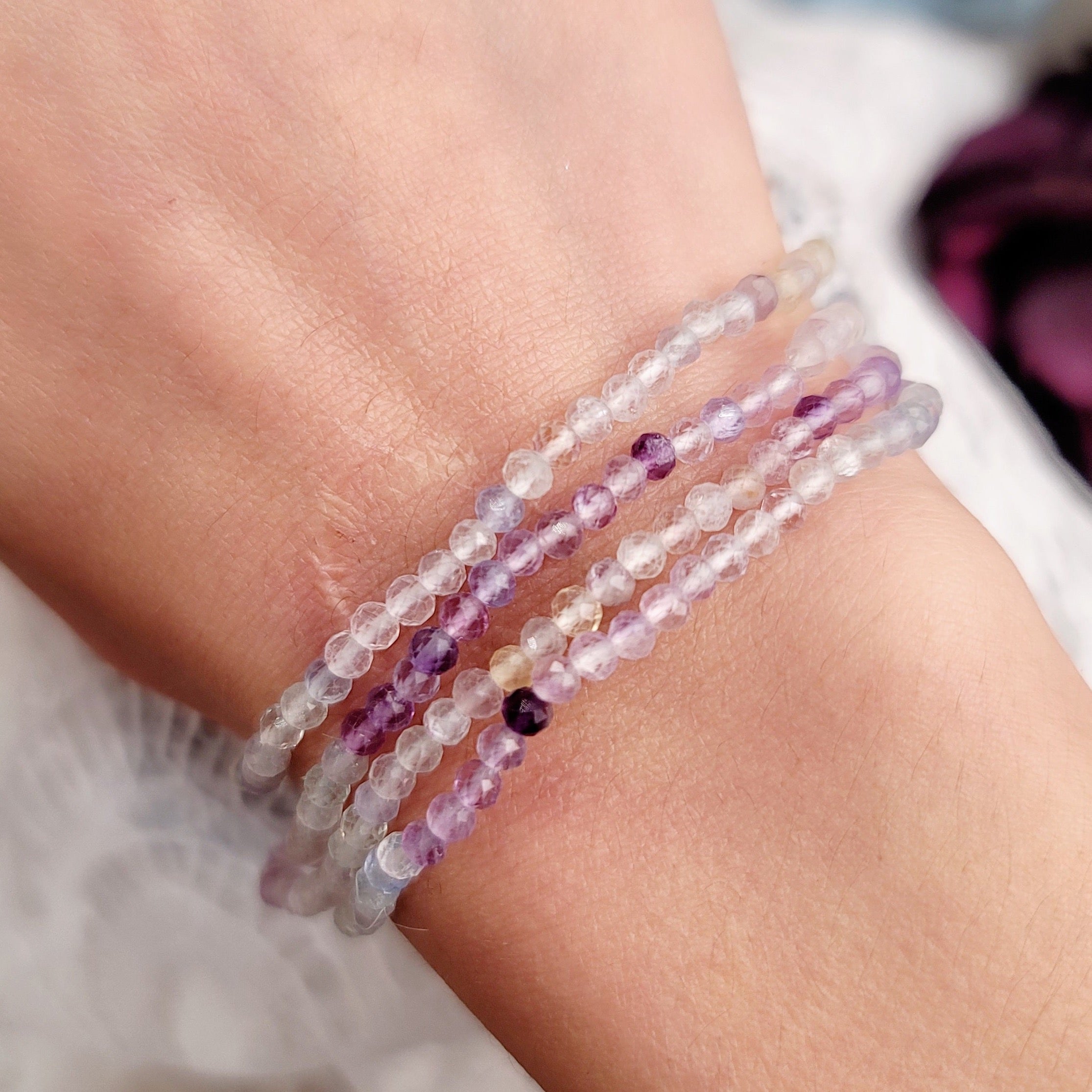 Rainbow Fluorite 3mm Faceted Bracelet for Clarity, Focus and Memorization